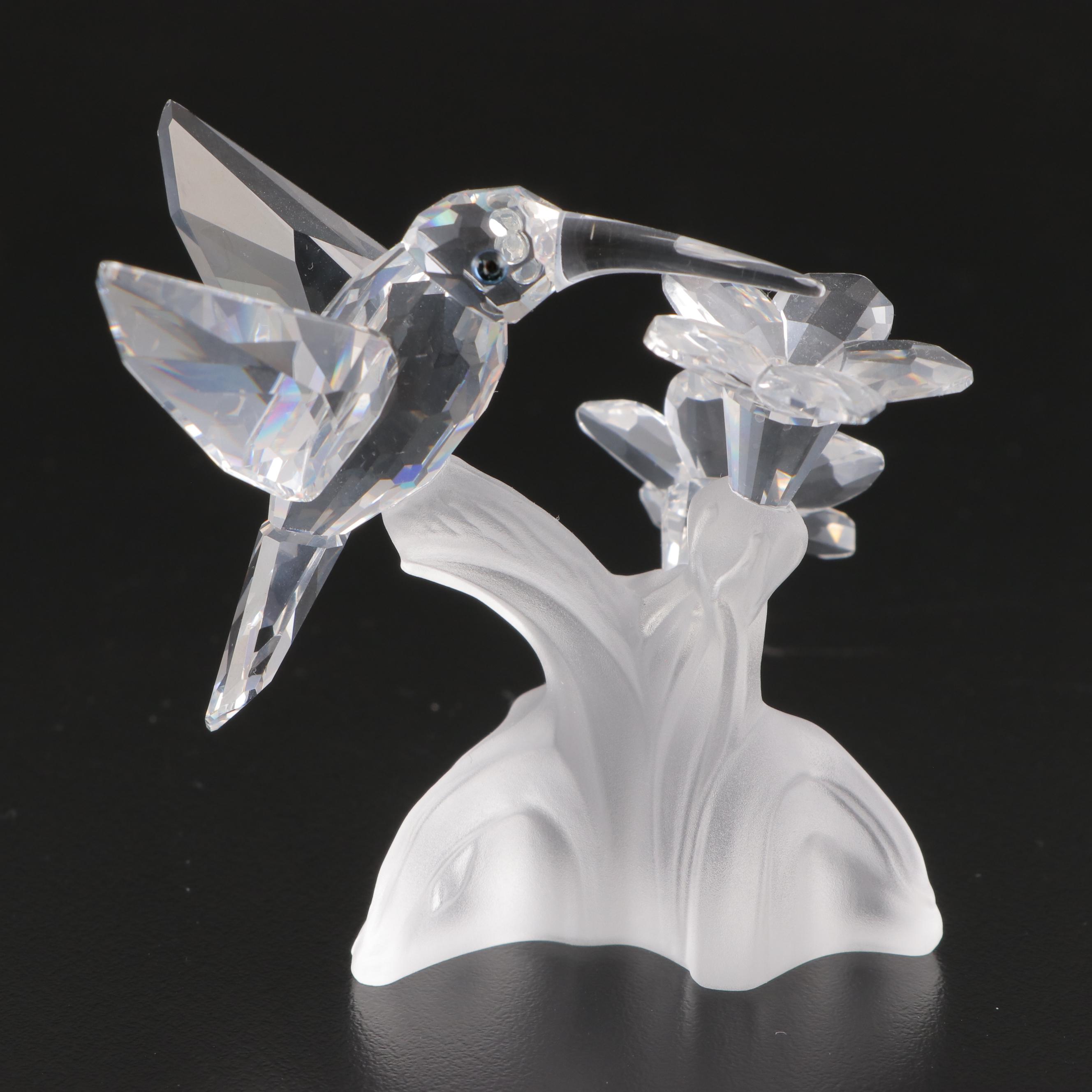 Swarovski Crystal Swan, Orchid, and Hummingbird Figurines