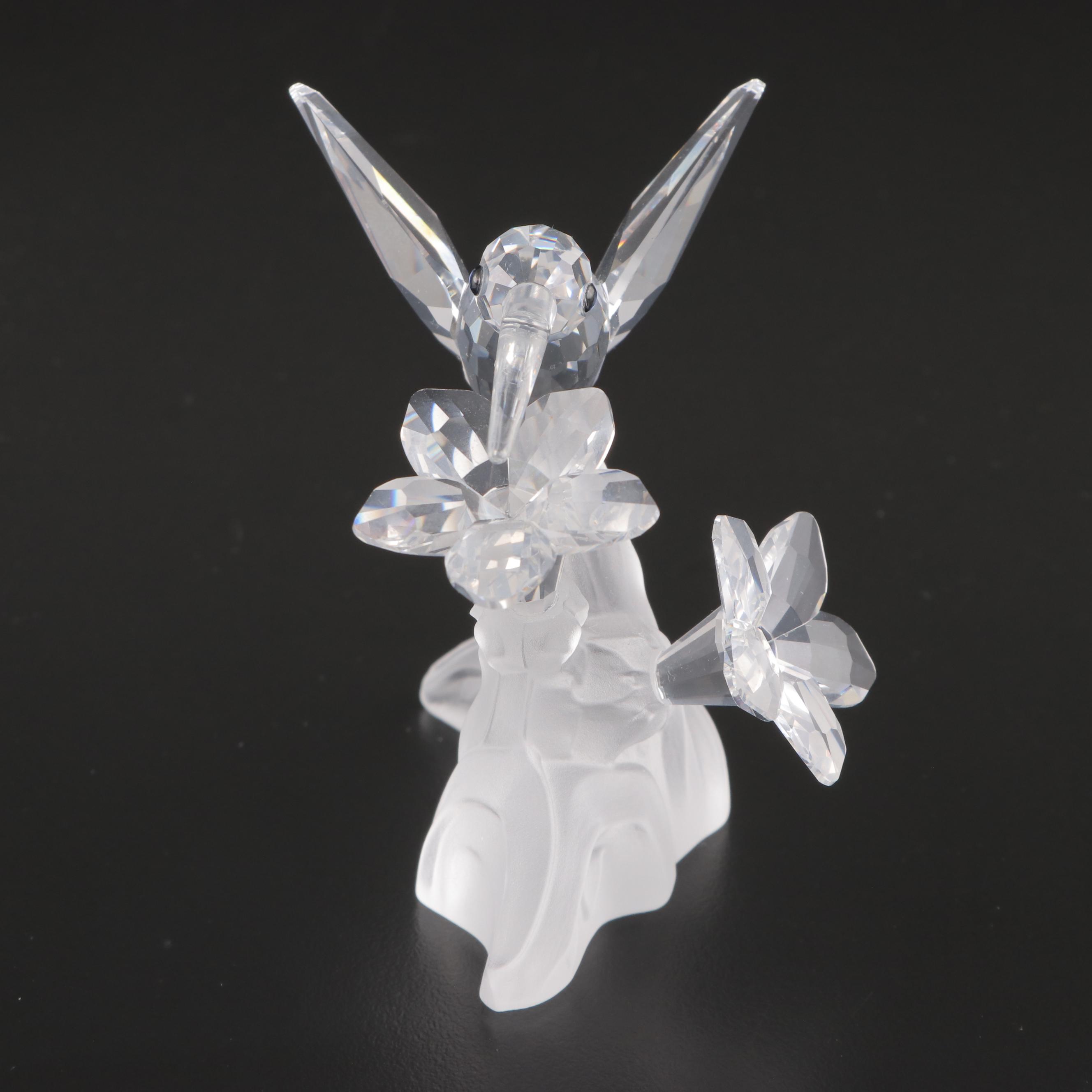Swarovski Crystal Swan, Orchid, and Hummingbird Figurines