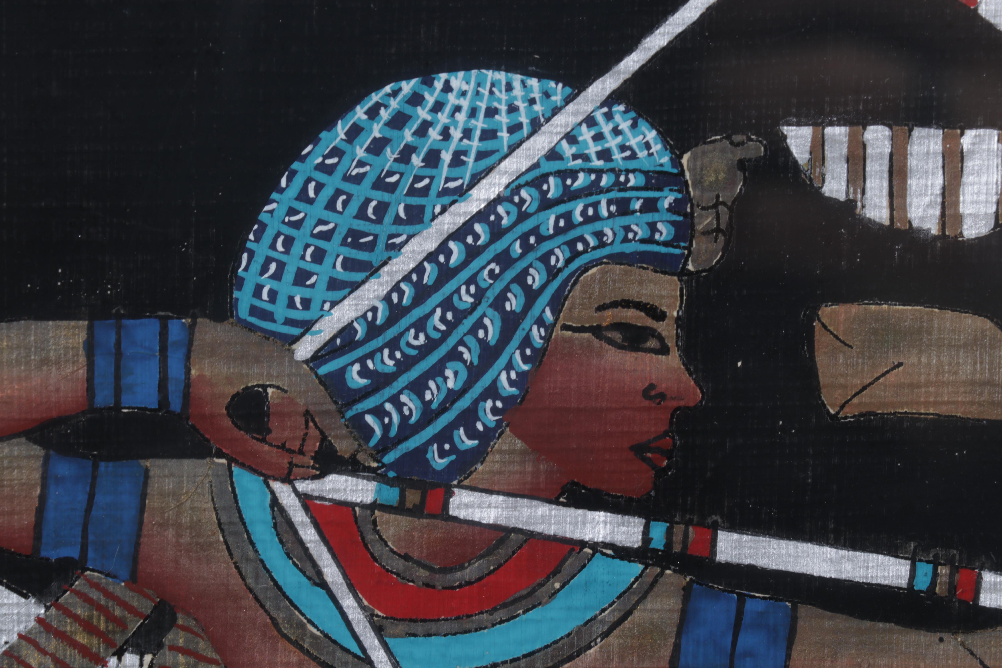 Egyptian Inspired Gouache and Ink Painting of Archer Hunting From Chariot