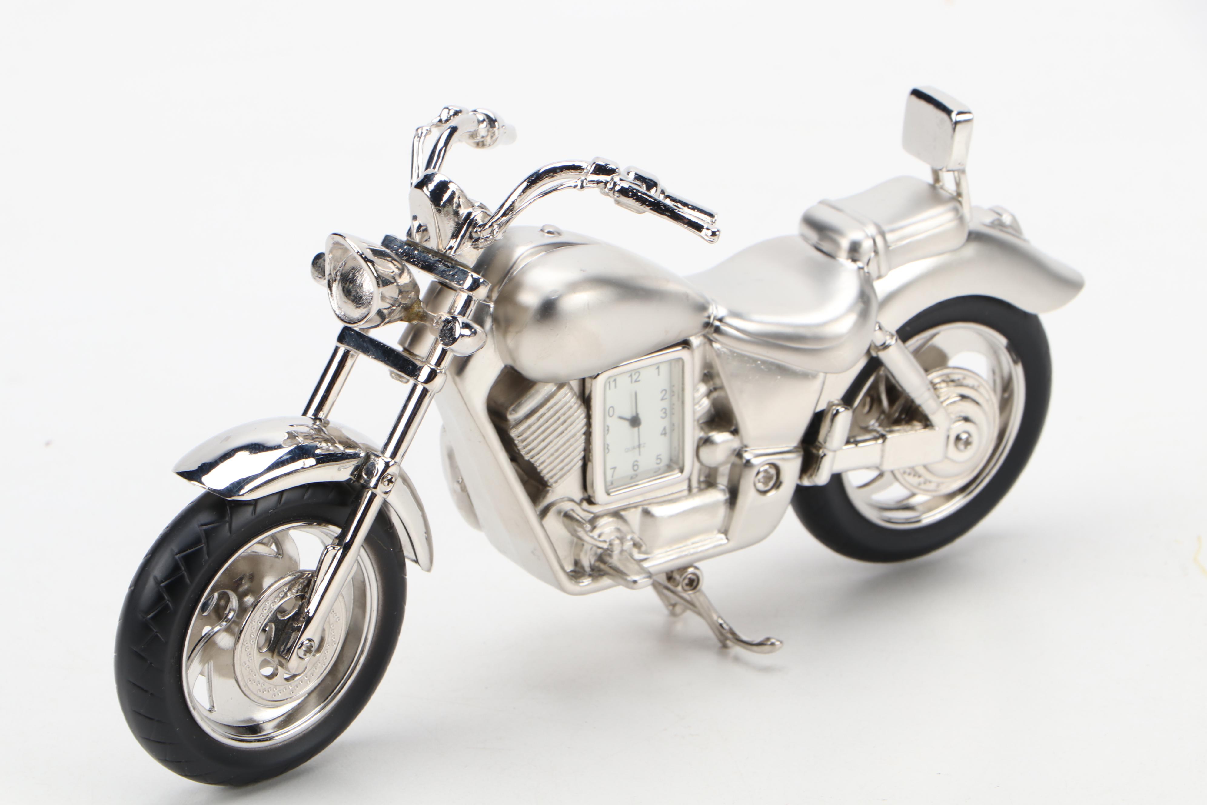 Motorcycle Shaped and Other Desk Clock with Desk Accessories
