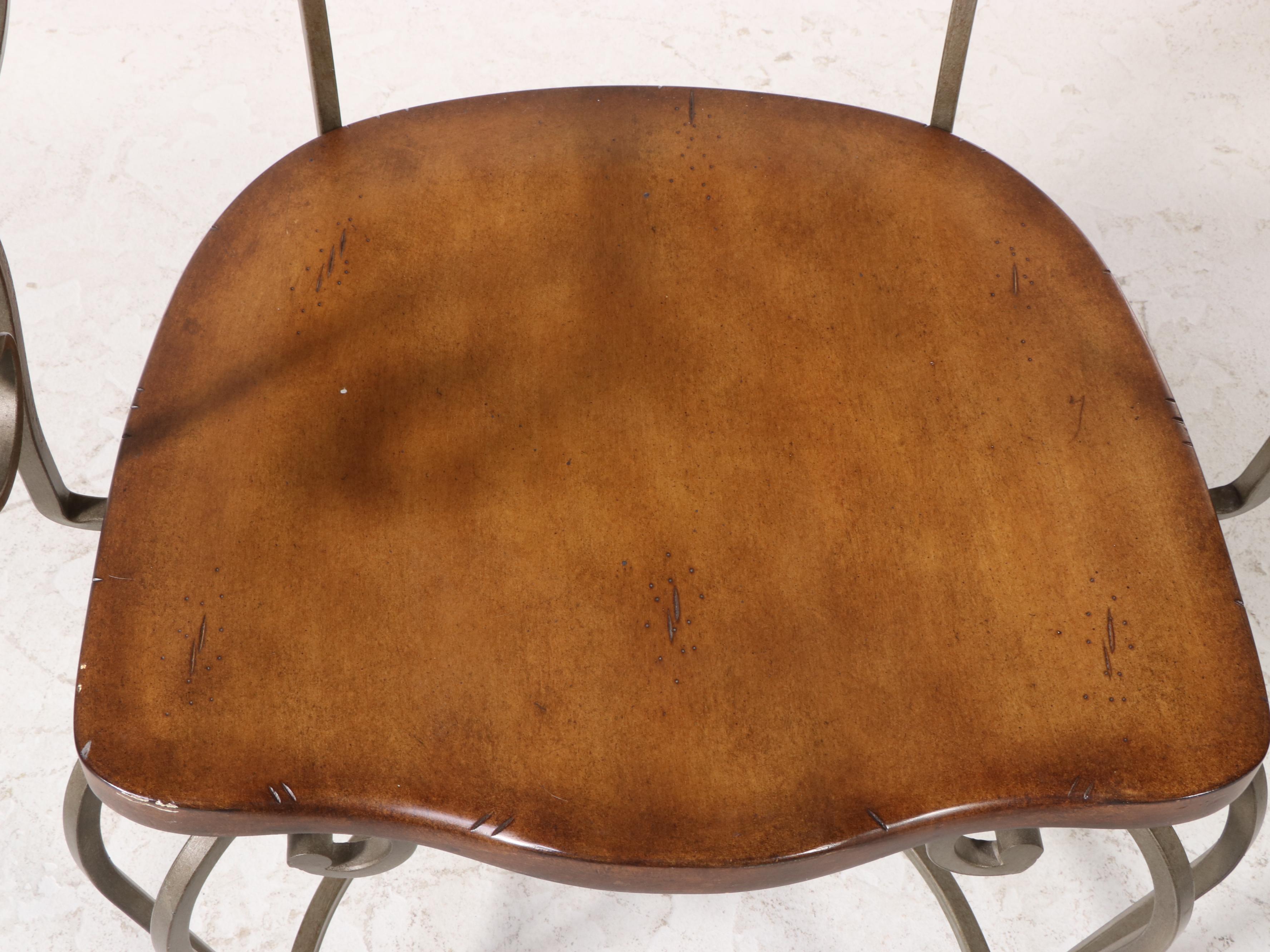 Four French Provincial Style Paint-Decorated Wood and Iron Dining Chairs