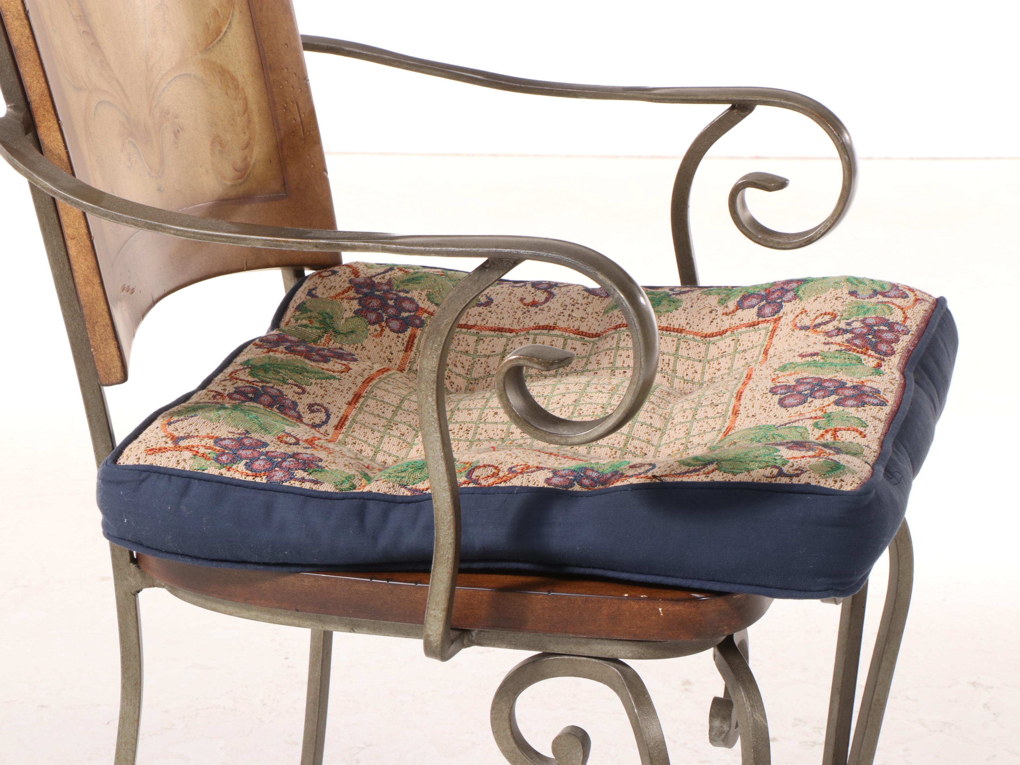 Four French Provincial Style Paint-Decorated Wood and Iron Dining Chairs