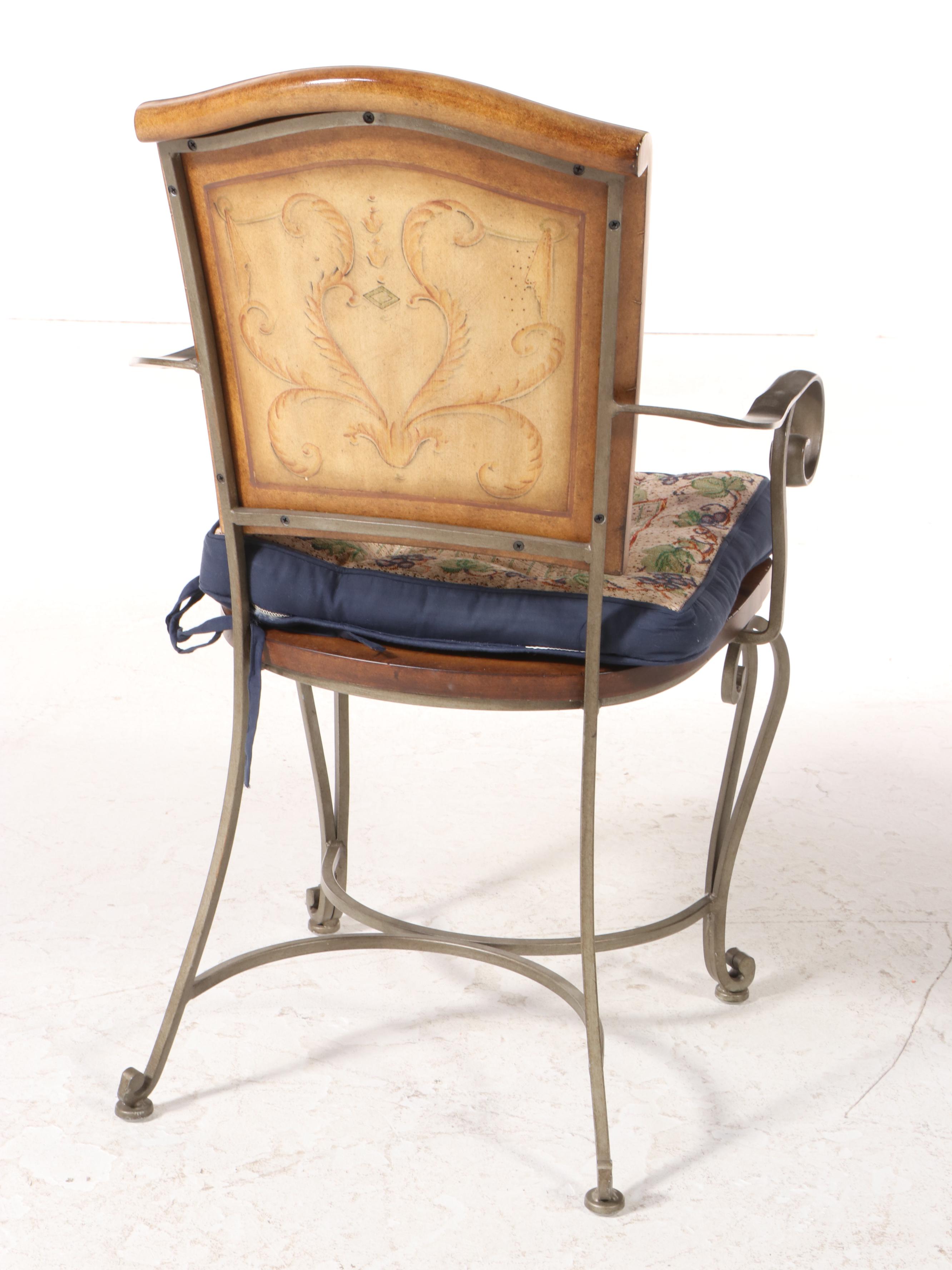 Four French Provincial Style Paint-Decorated Wood and Iron Dining Chairs