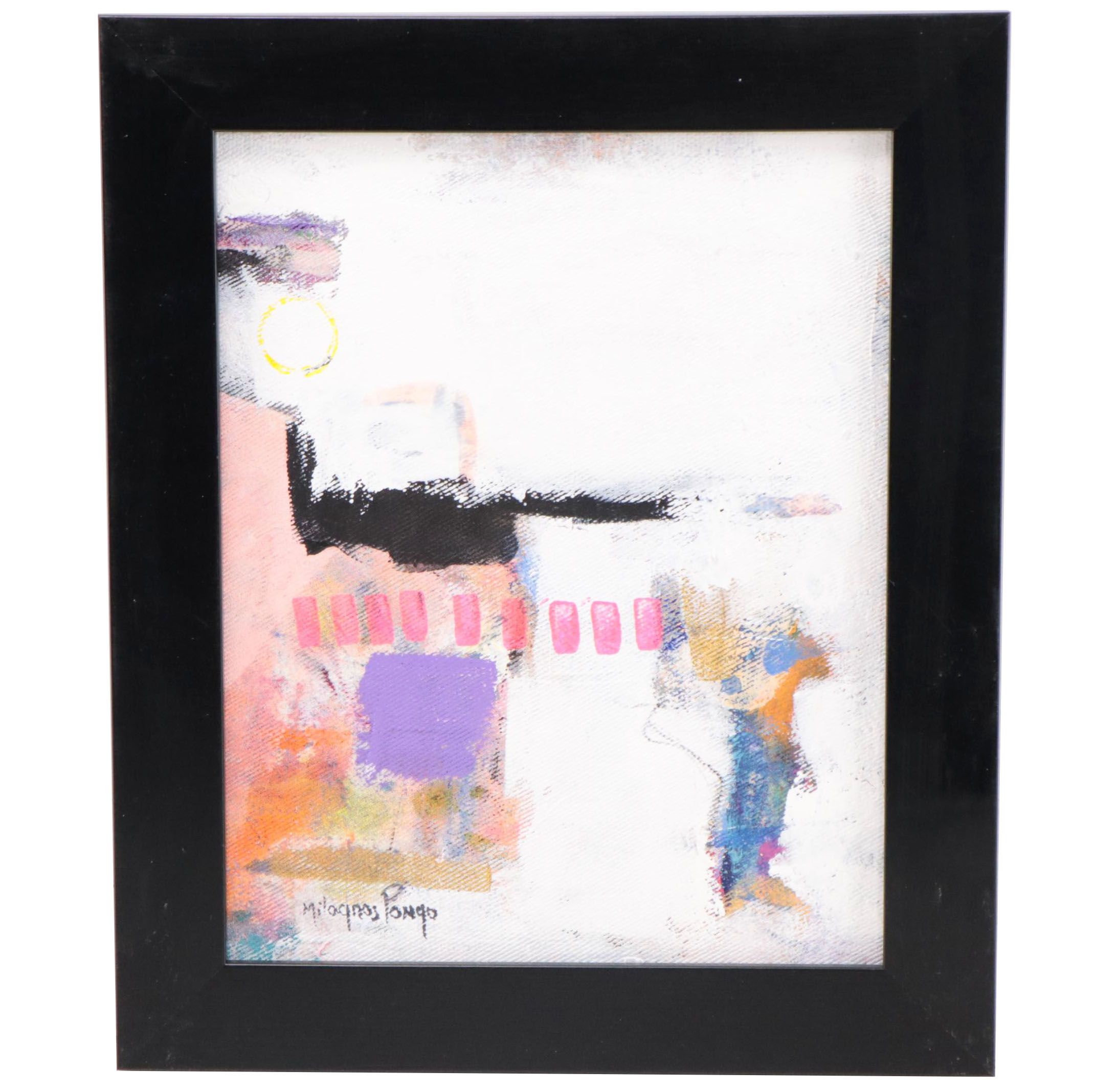 Milagros Pongo Abstract Mixed Media Painting "Squat," 21st Century