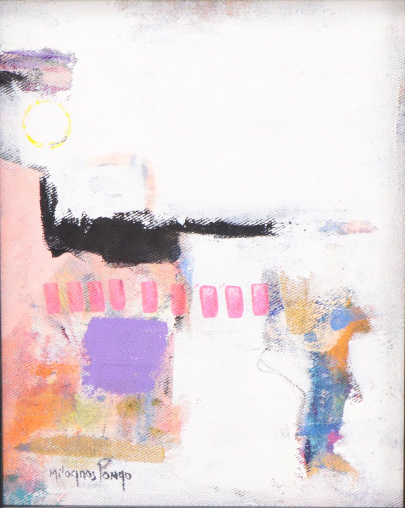 Milagros Pongo Abstract Mixed Media Painting "Squat," 21st Century