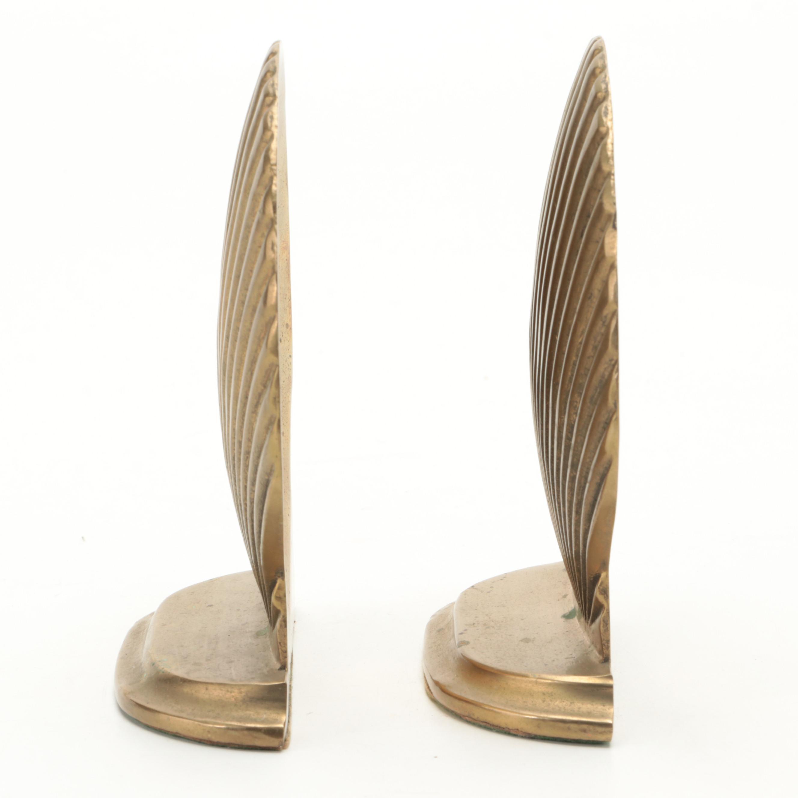 Pair of Leonard Cast Brass Clamshell Bookends, Mid to Late 20th Century