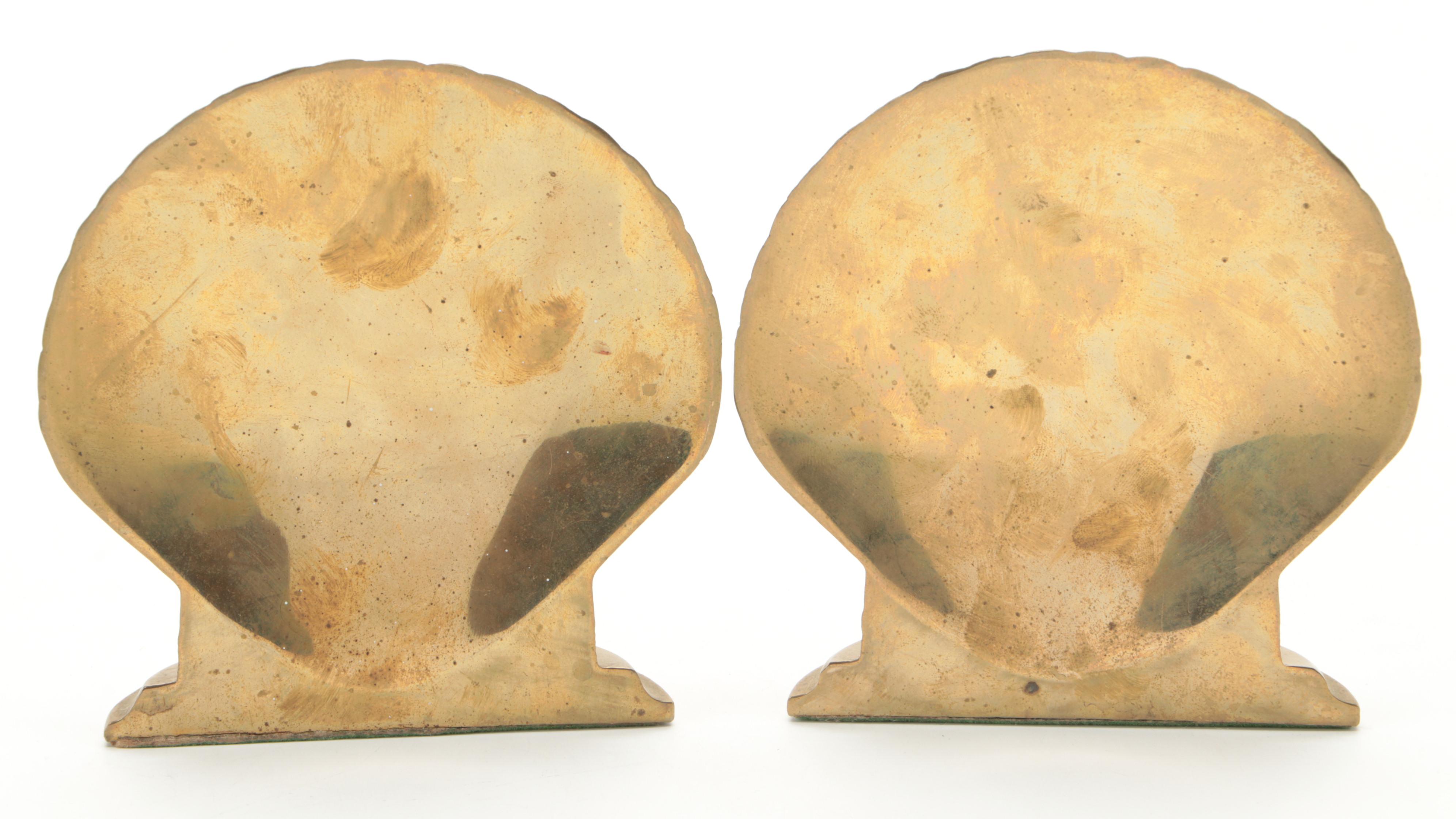 Pair of Leonard Cast Brass Clamshell Bookends, Mid to Late 20th Century