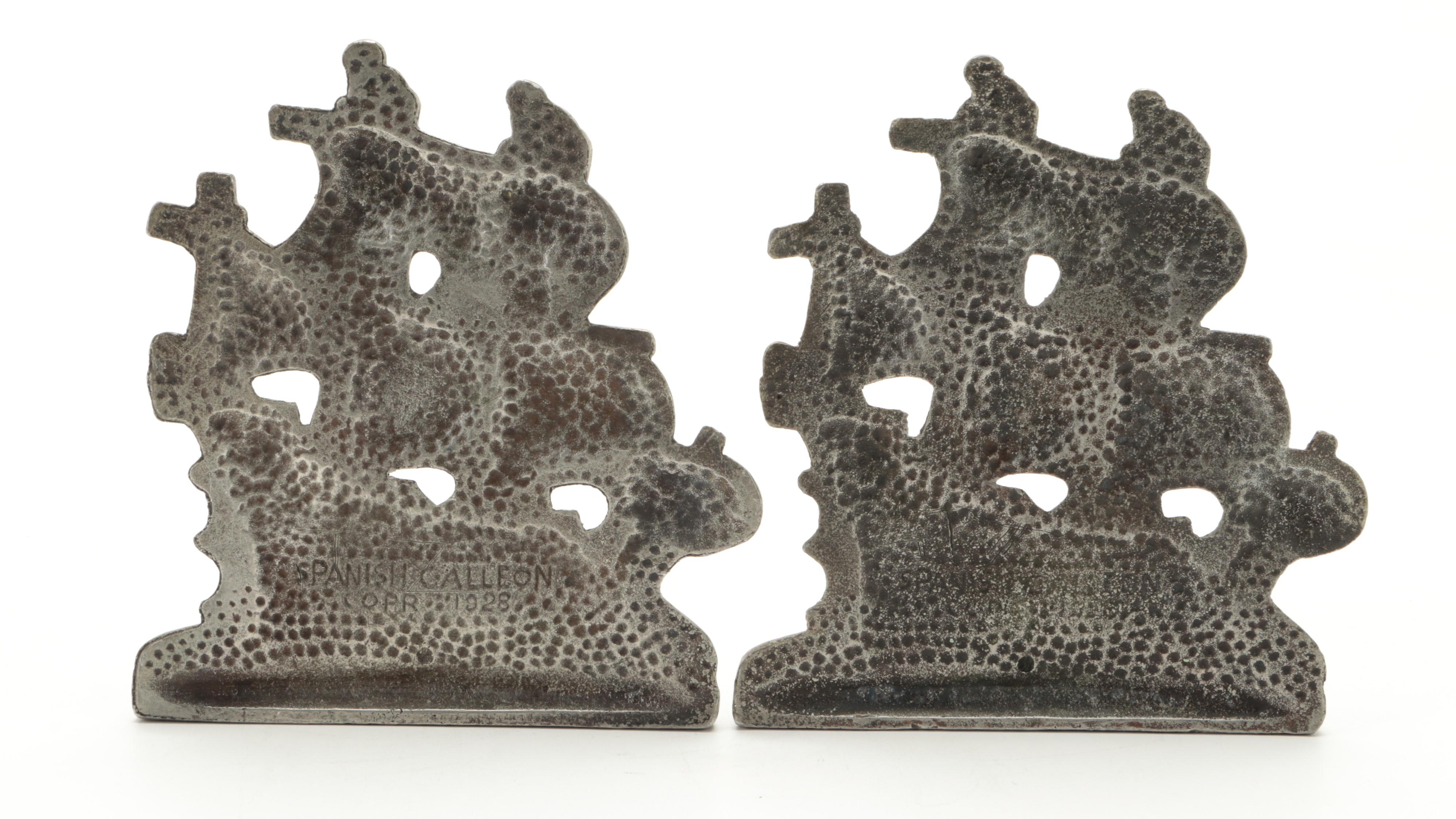 Connecticut Foundry Cast Metal Spanish Galleon Bookends, Early 20th Century