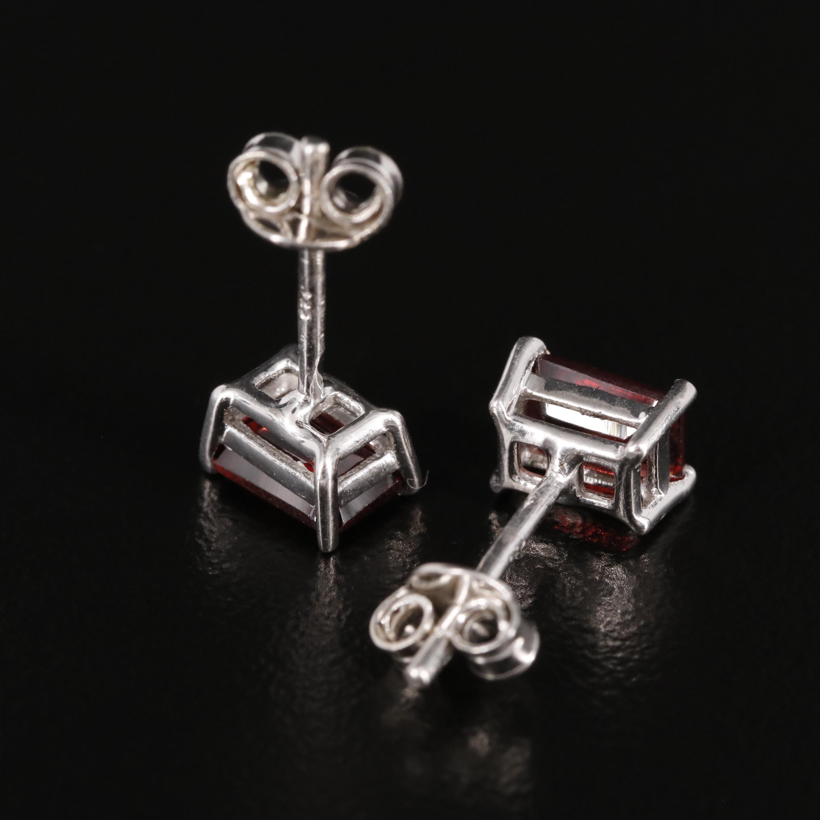Sterling Garnet Stud Earrings