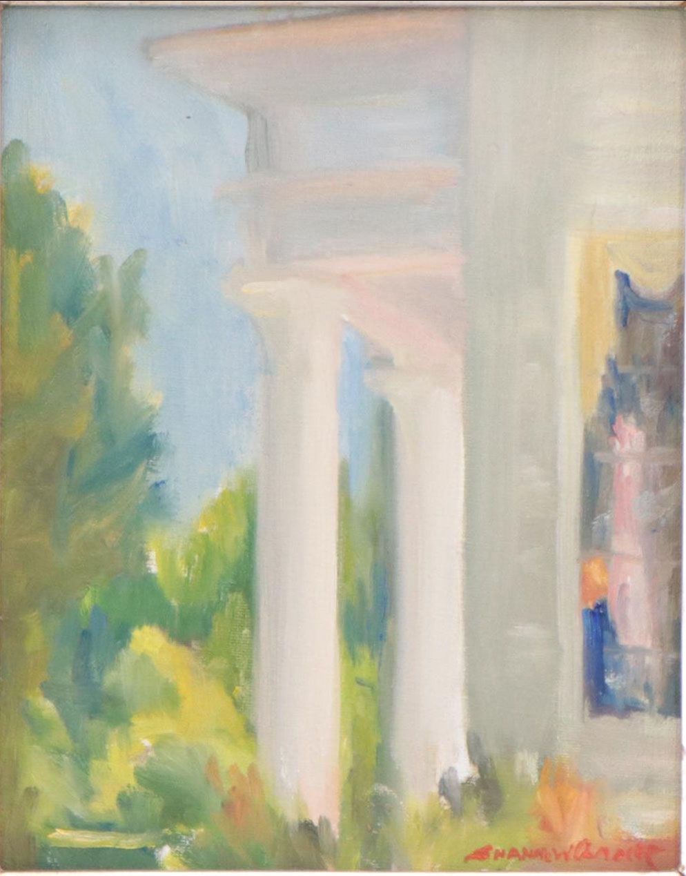 Impressionistic Oil Painting of Architecture in Landscape, 21st Century