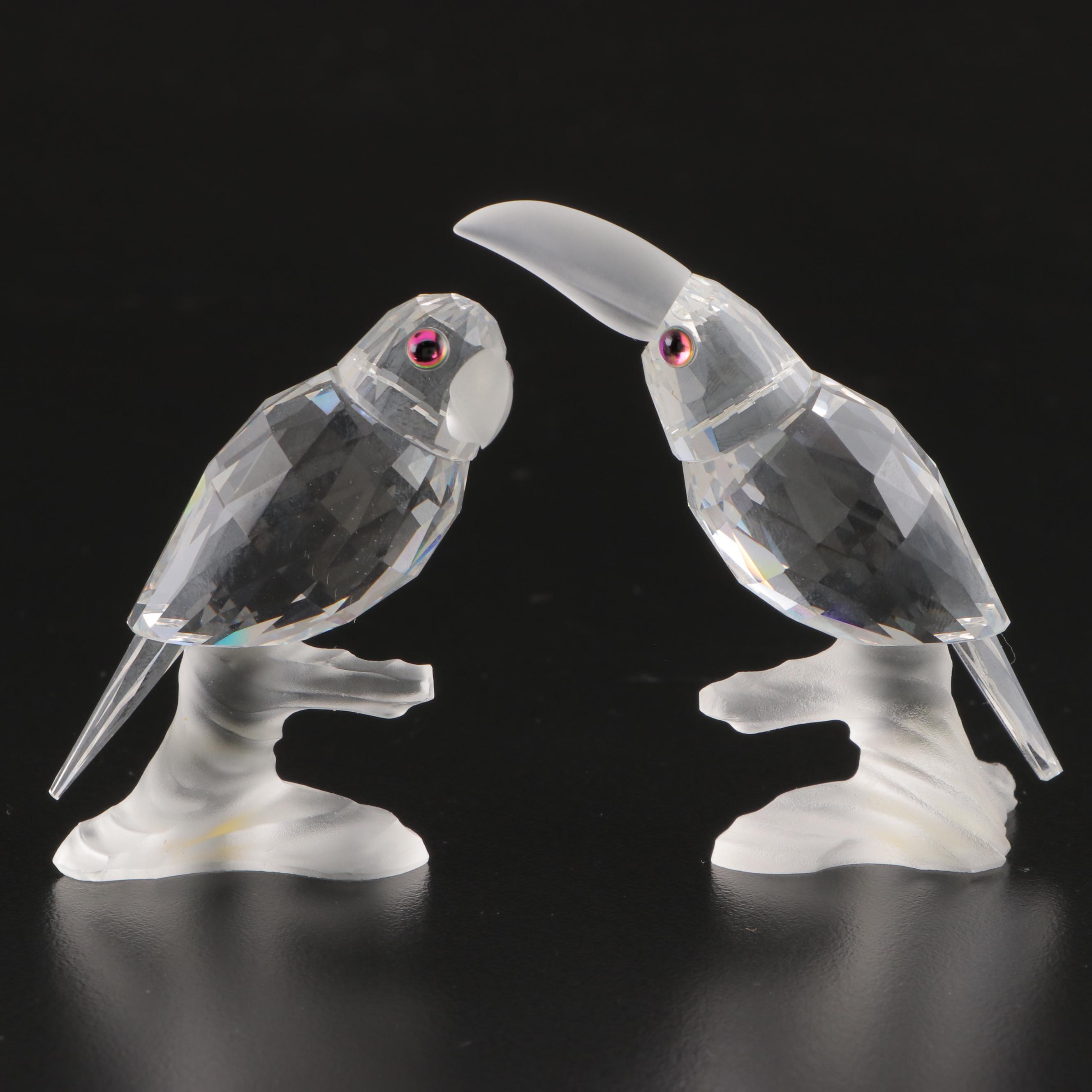 Swarovski Crystal Toucan, Parrot, Frog, and  Rooster Figurines
