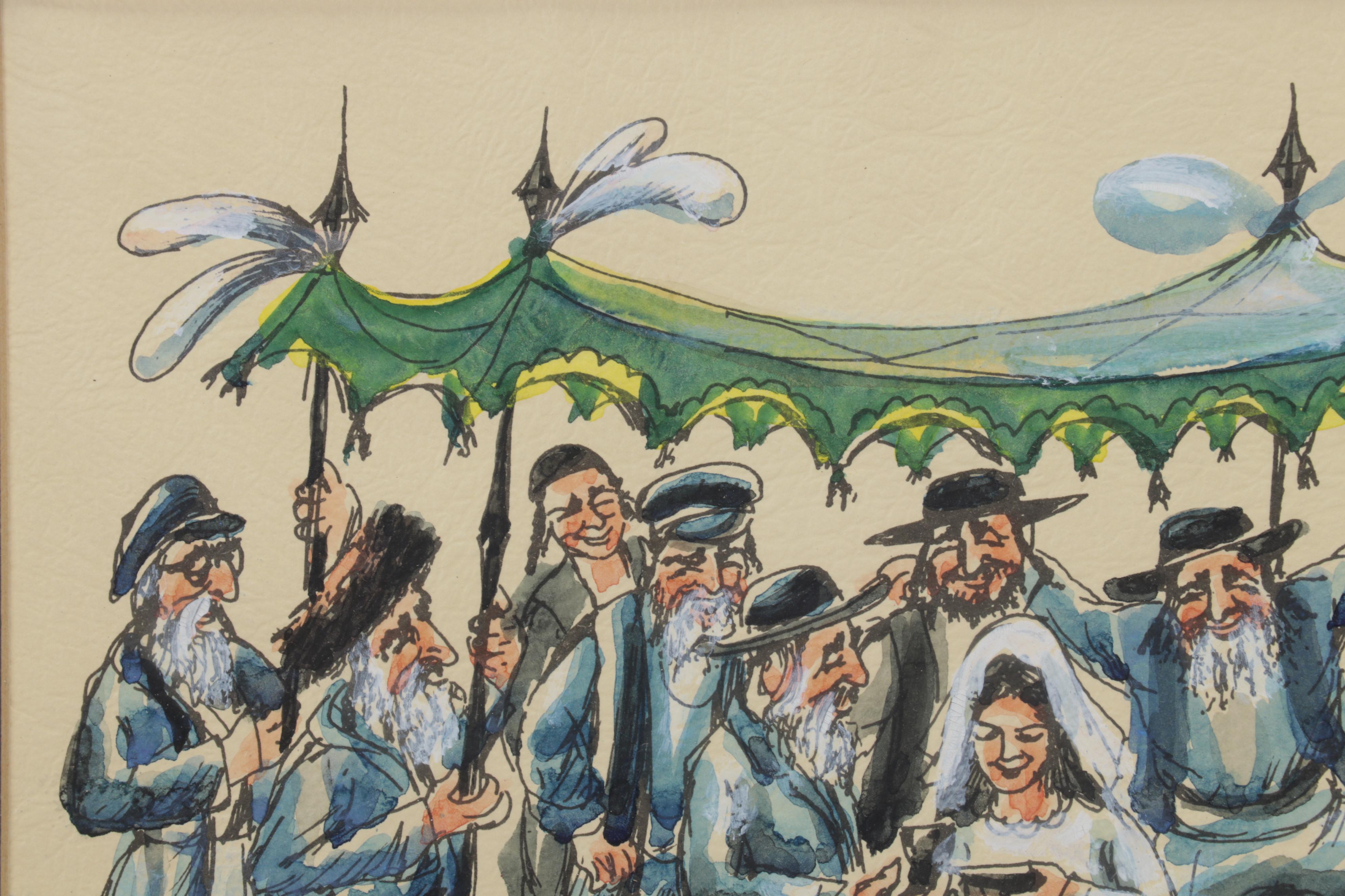 Moyal J. Watercolor Painting of Jewish Wedding, Late 20th Century