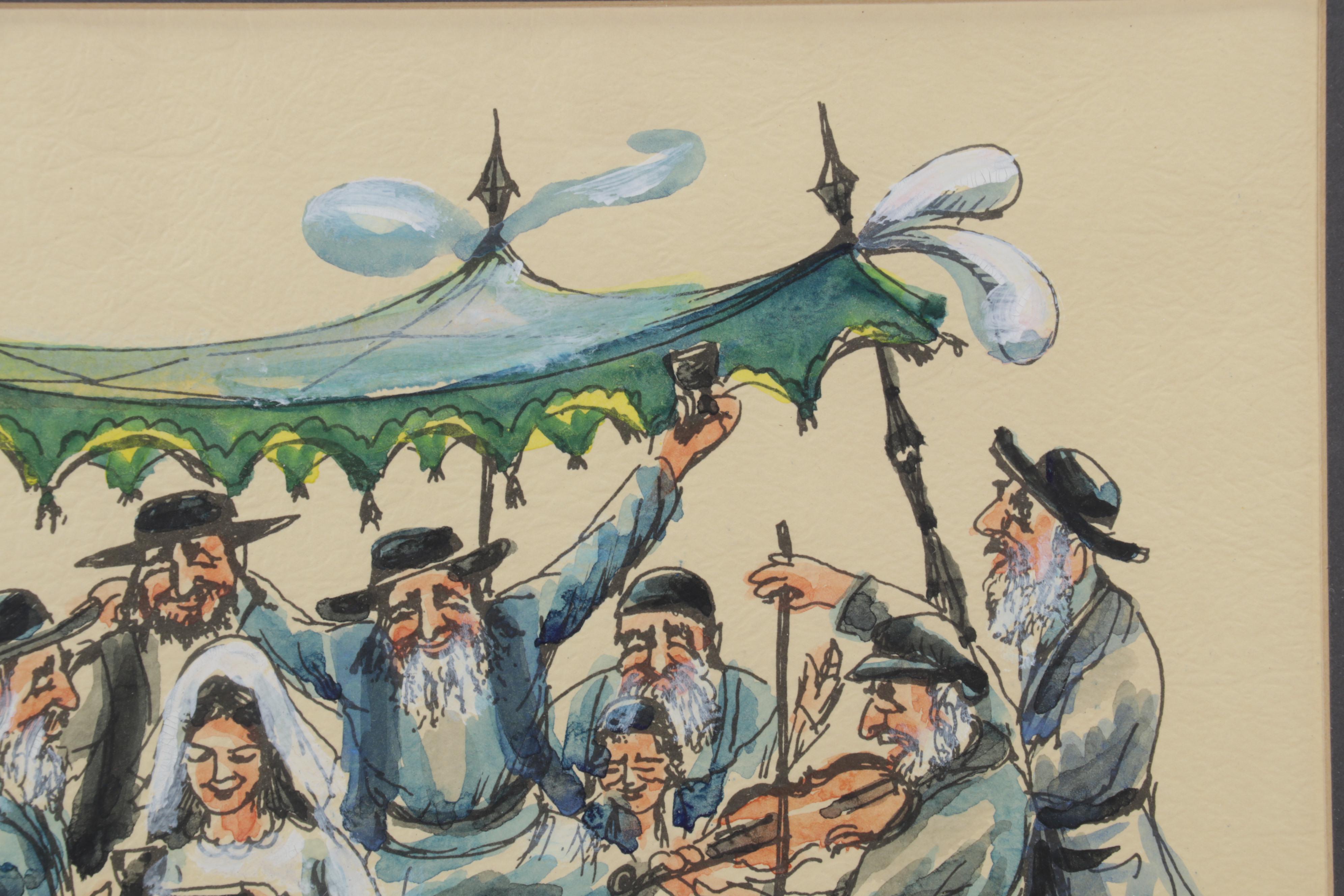 Moyal J. Watercolor Painting of Jewish Wedding, Late 20th Century
