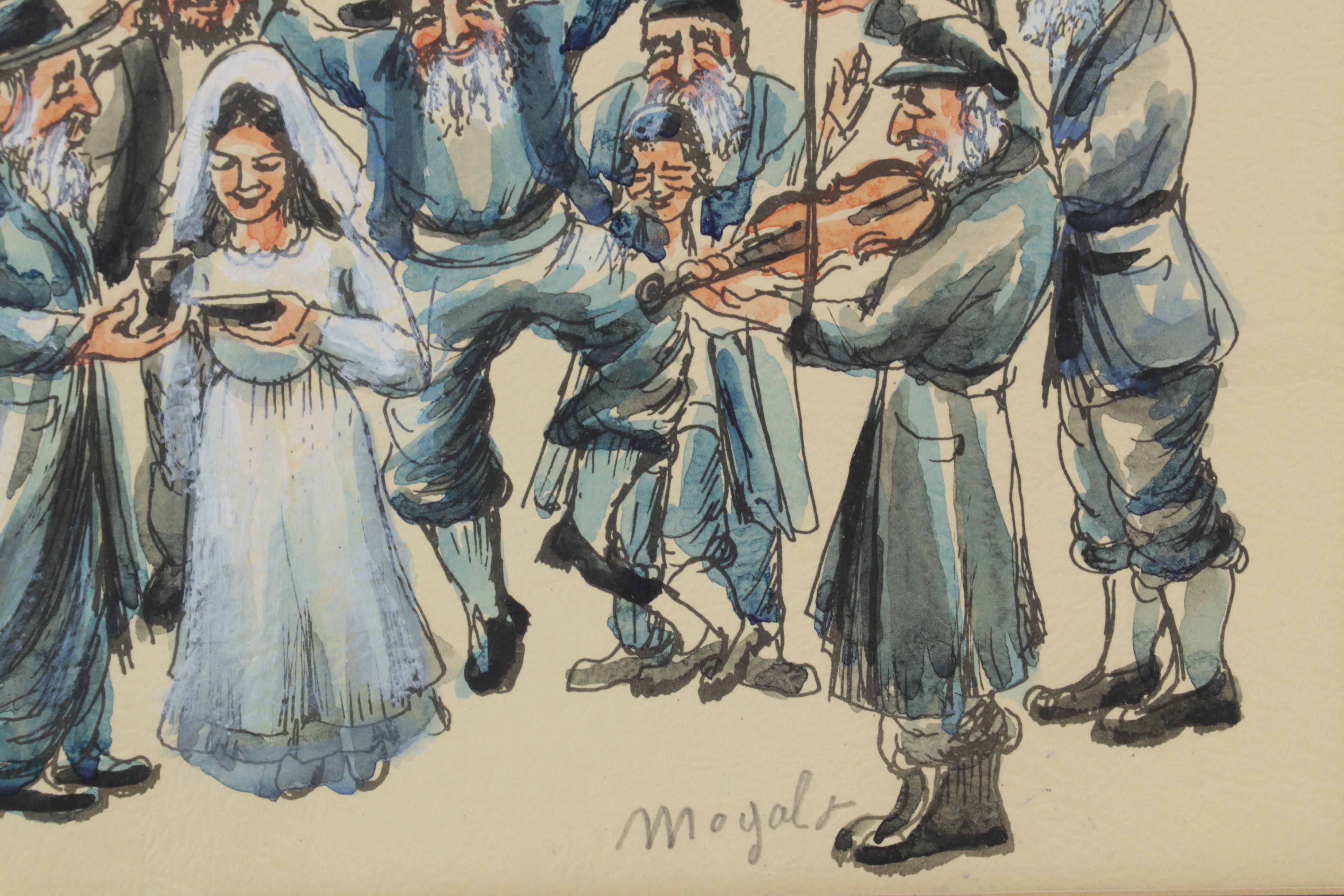 Moyal J. Watercolor Painting of Jewish Wedding, Late 20th Century