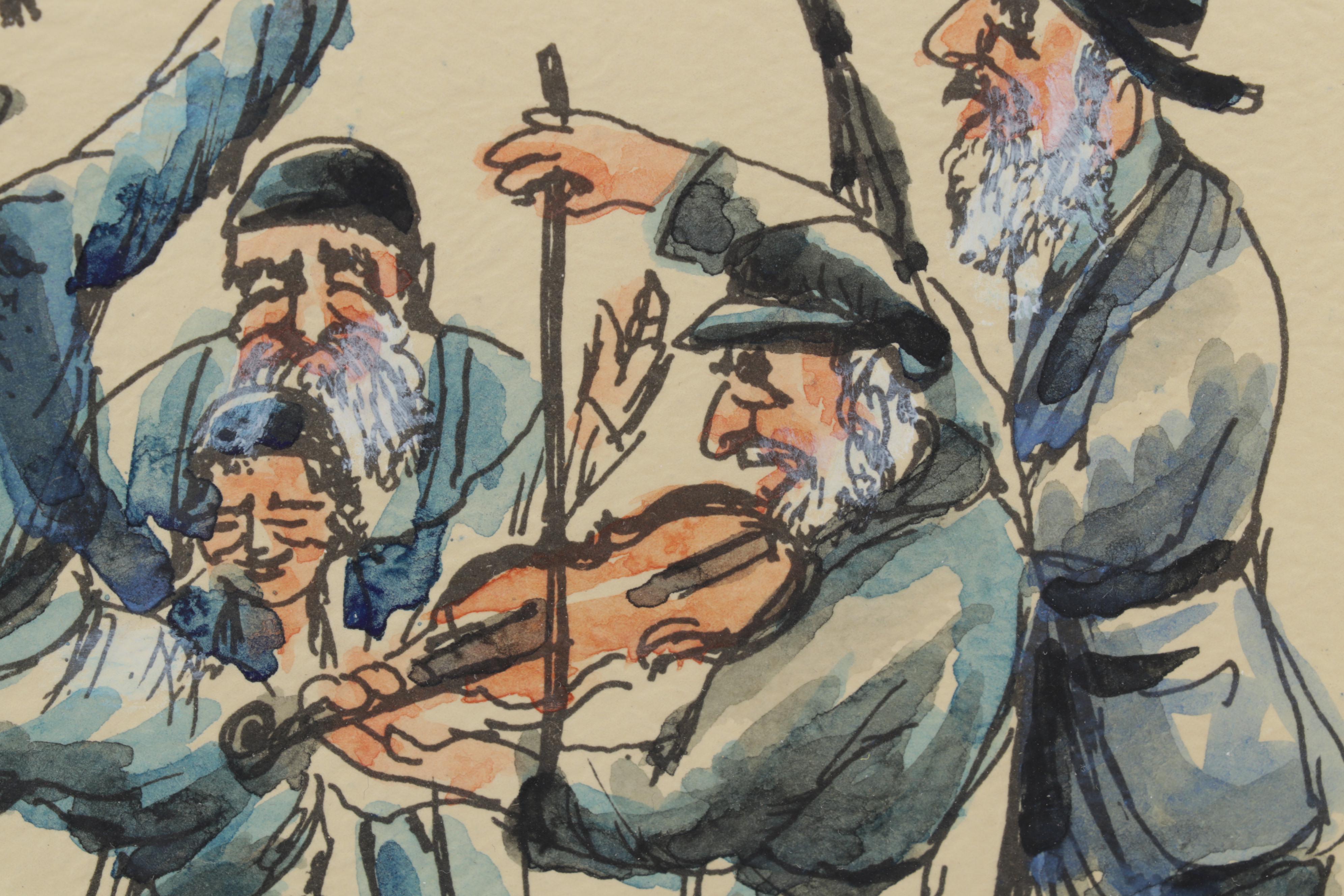 Moyal J. Watercolor Painting of Jewish Wedding, Late 20th Century