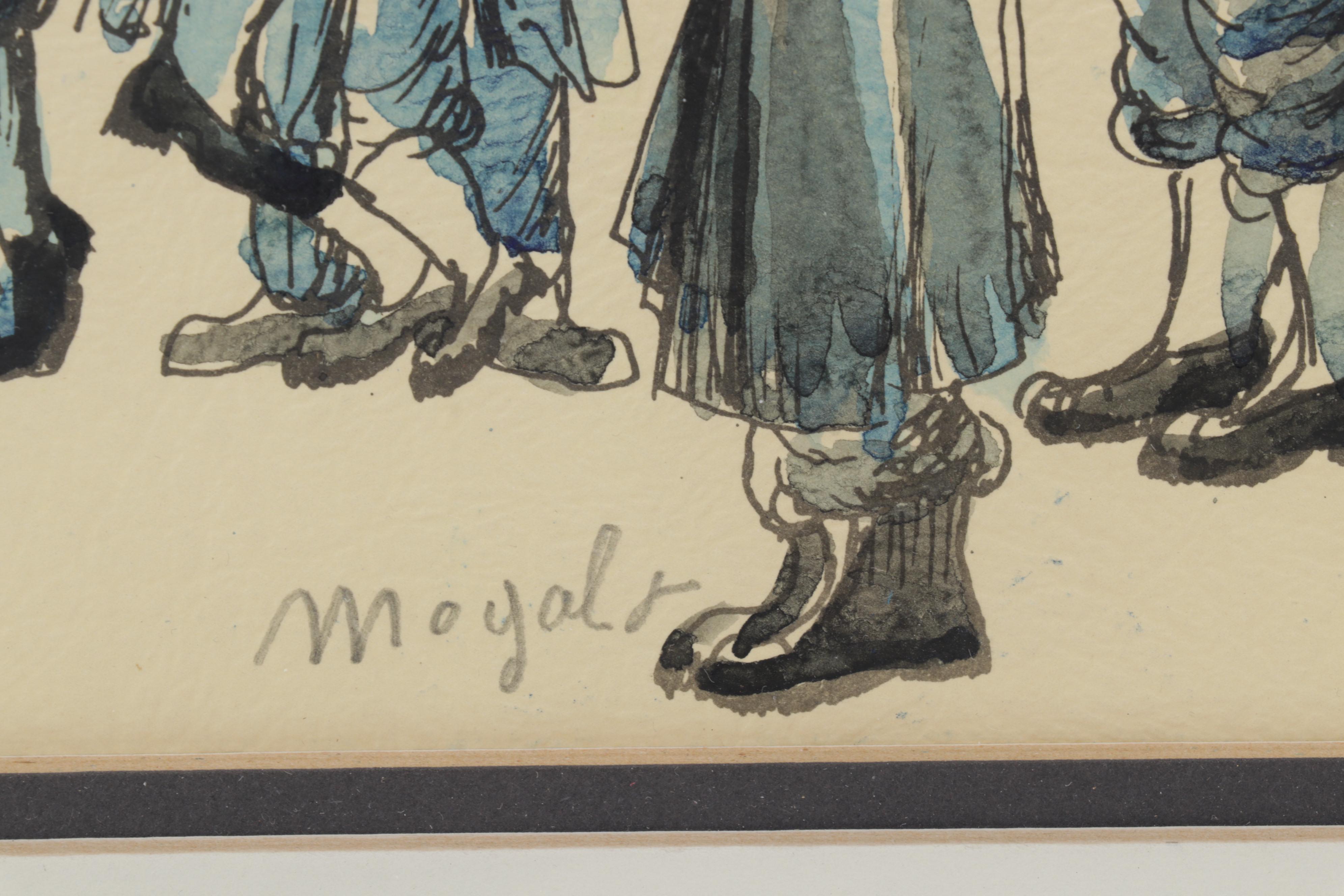 Moyal J. Watercolor Painting of Jewish Wedding, Late 20th Century