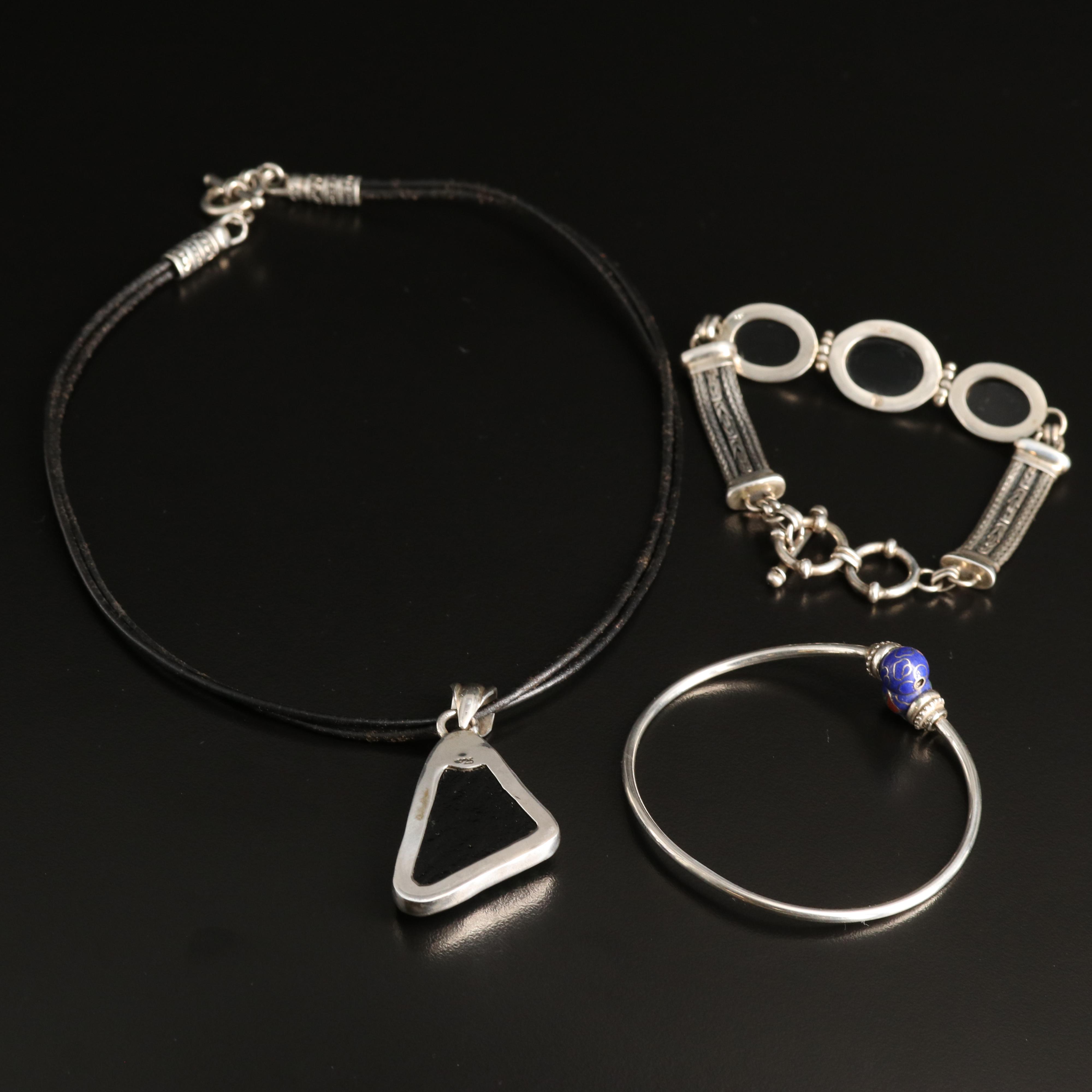 Art Glass, Black Onyx and Cloisonné in Sterling Jewelry Collection