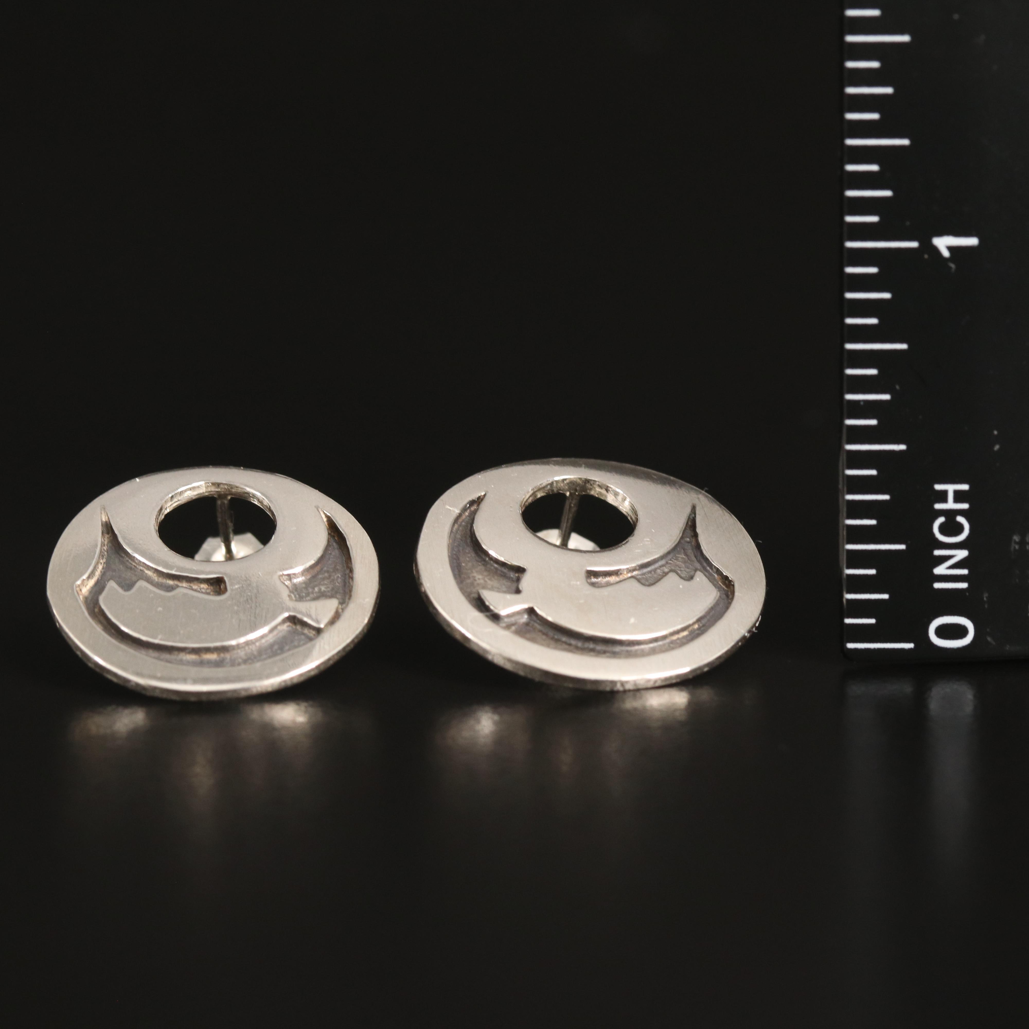 Sterling Buckle Hinged Bangle and Disk Earrings