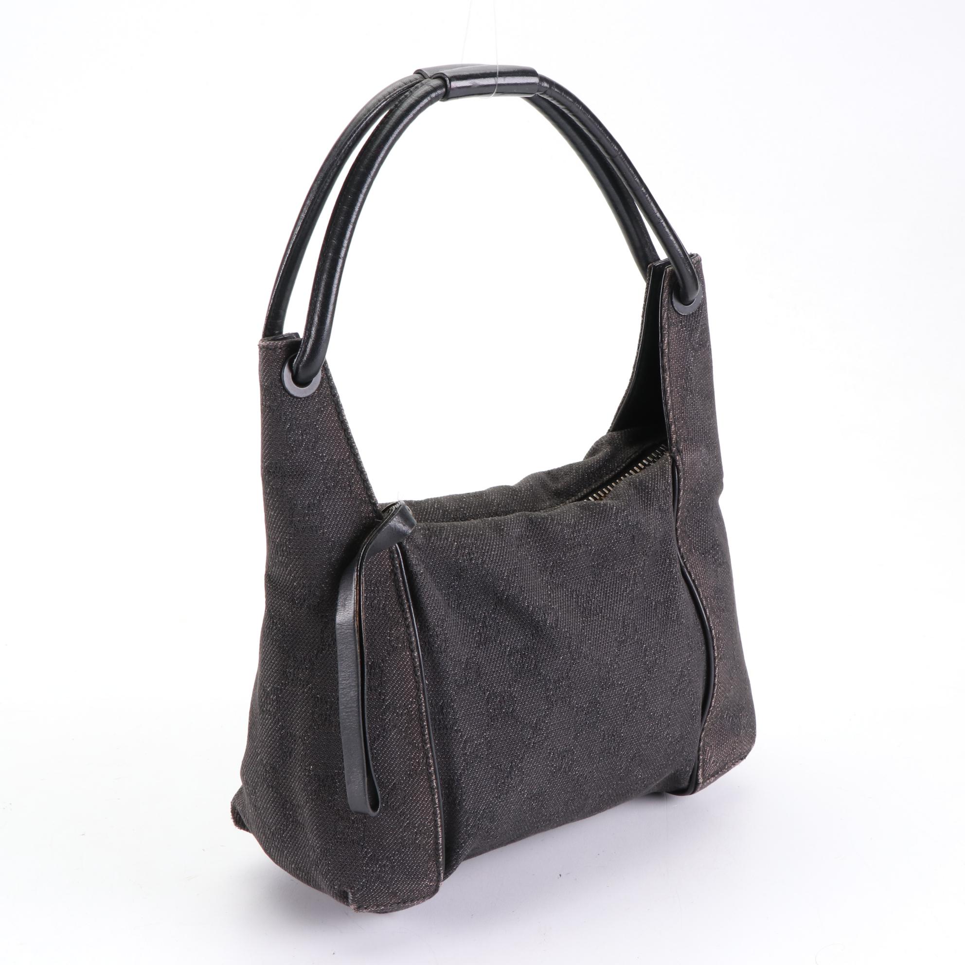 Gucci GG Canvas Shoulder Bag with Leather Trim