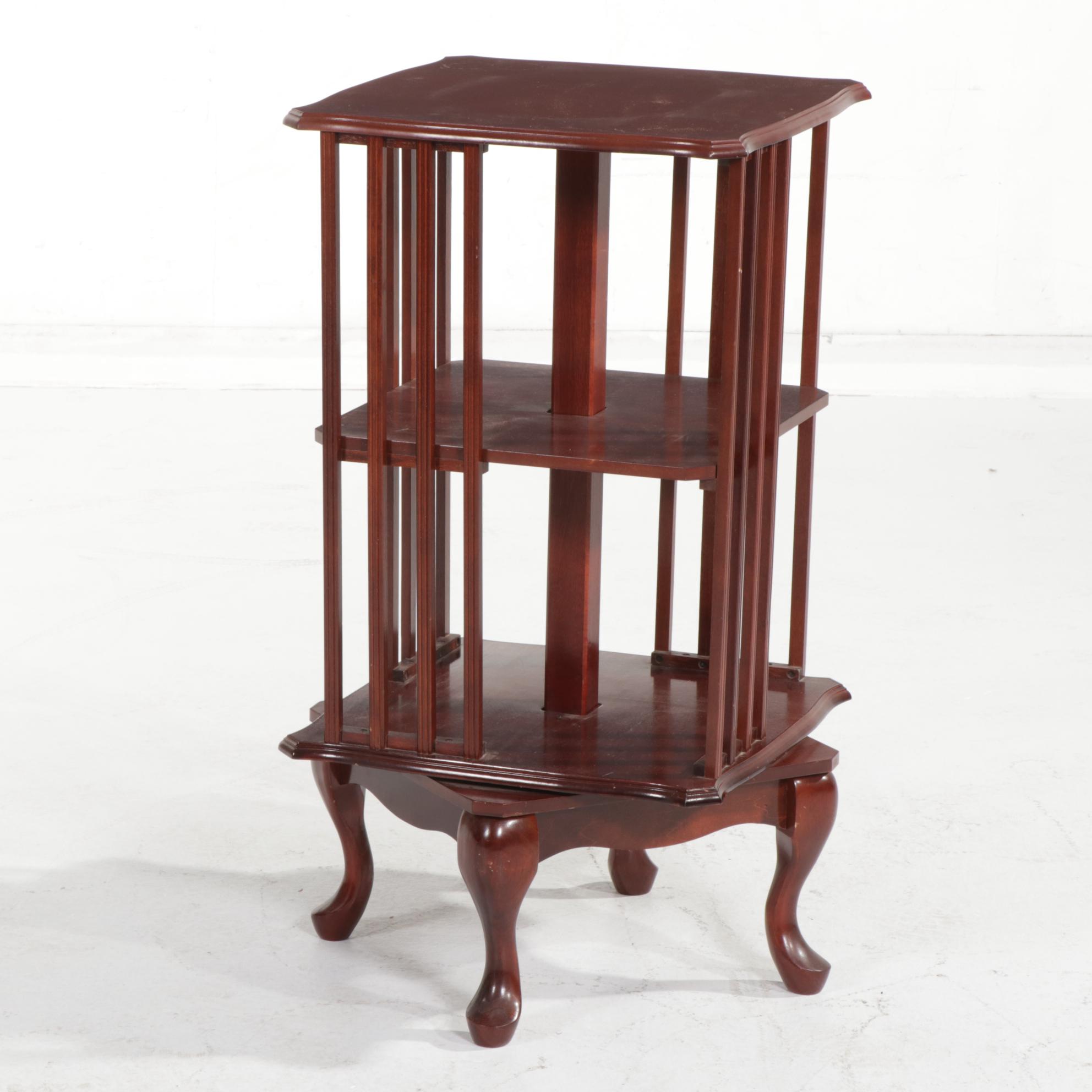 Queen Anne Style Cherry-Stained Revolving Bookcase, Late 20th Century