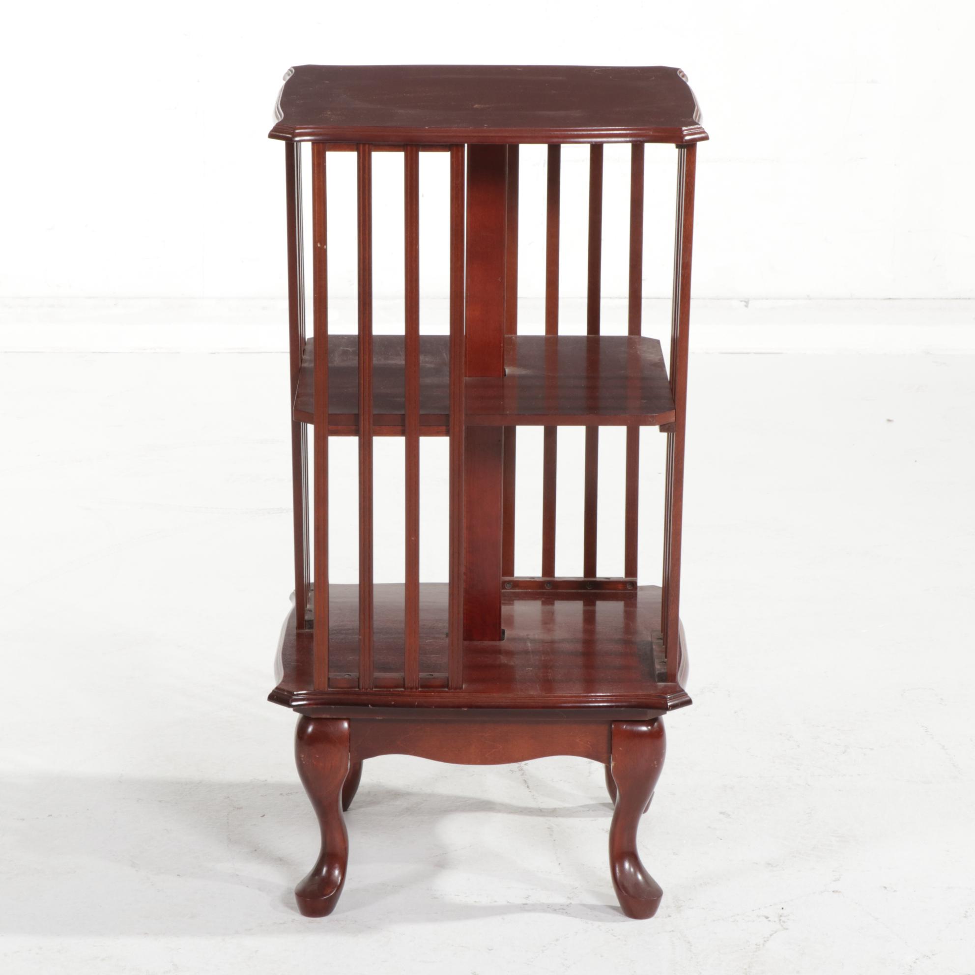 Queen Anne Style Cherry-Stained Revolving Bookcase, Late 20th Century