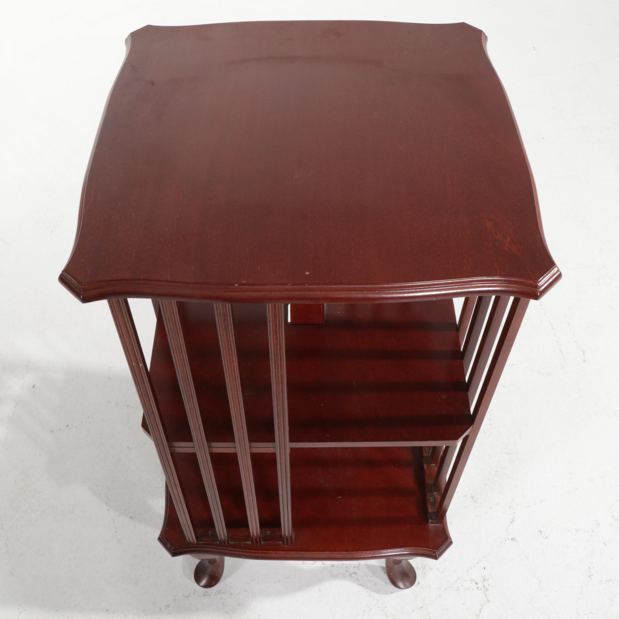Queen Anne Style Cherry-Stained Revolving Bookcase, Late 20th Century