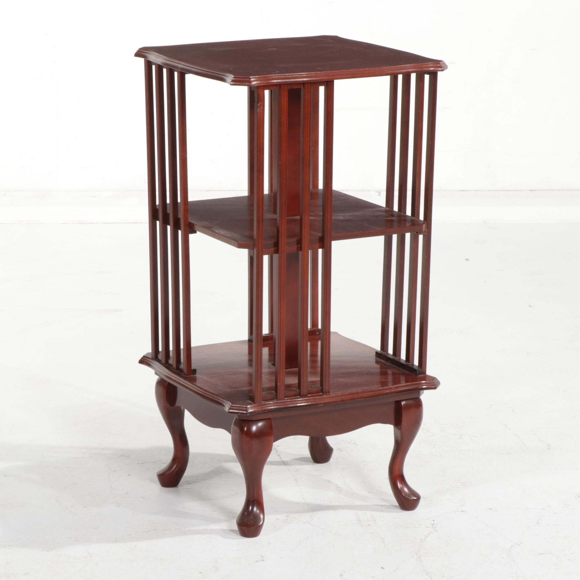 Queen Anne Style Cherry-Stained Revolving Bookcase, Late 20th Century