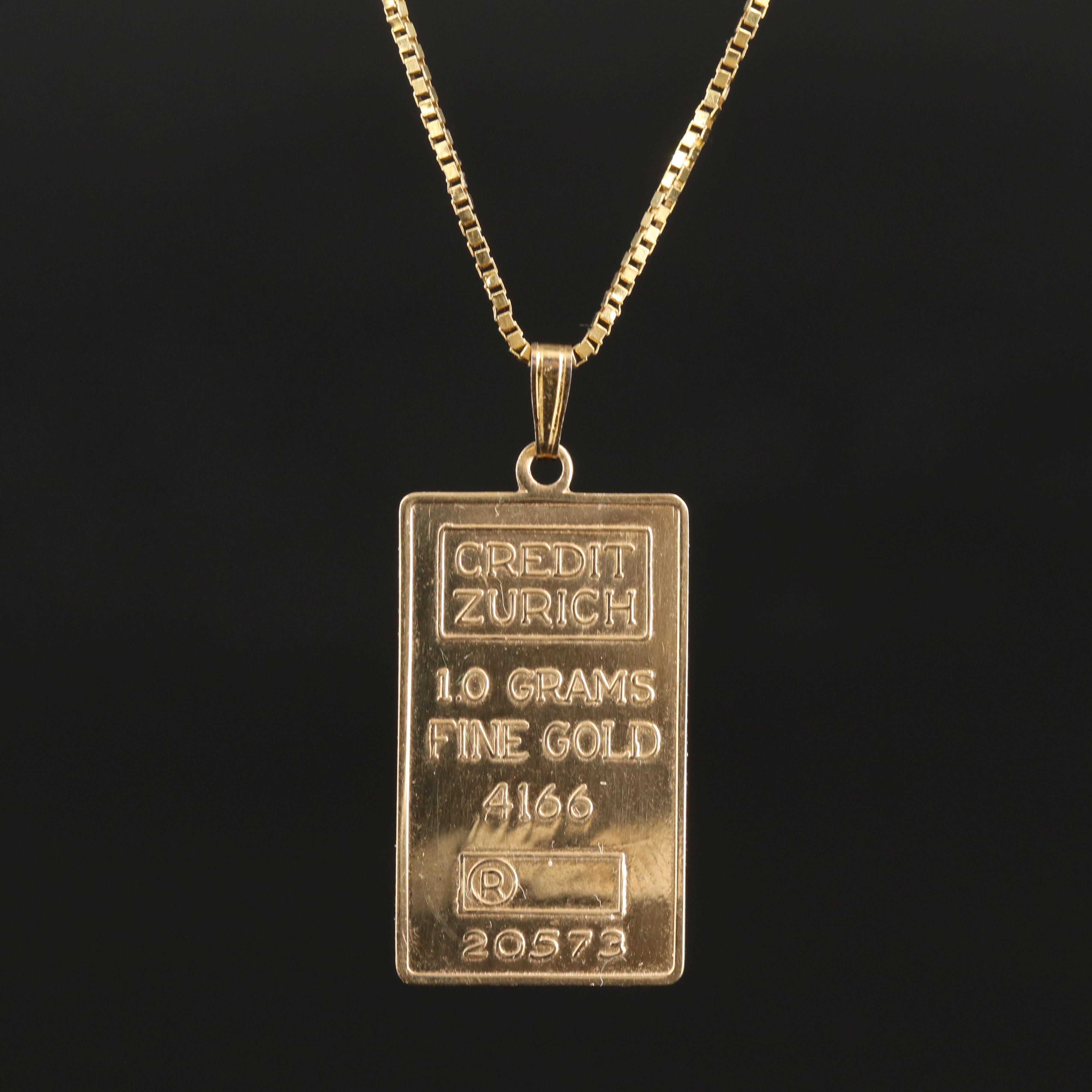 10K 1.00 Gram Credit Zurich Pendant on Italian 14K Chain Necklace