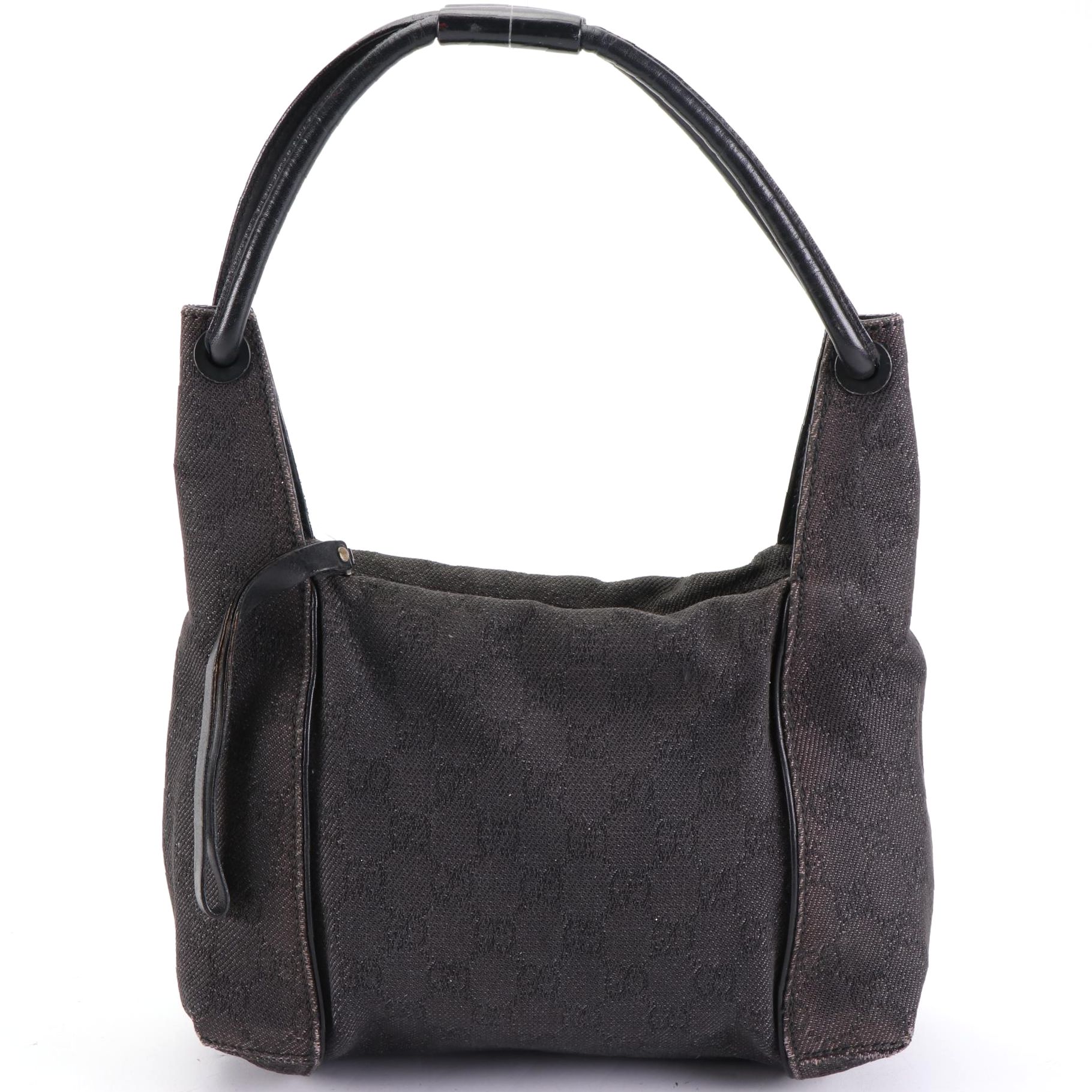 Gucci GG Canvas Shoulder Bag with Leather Trim