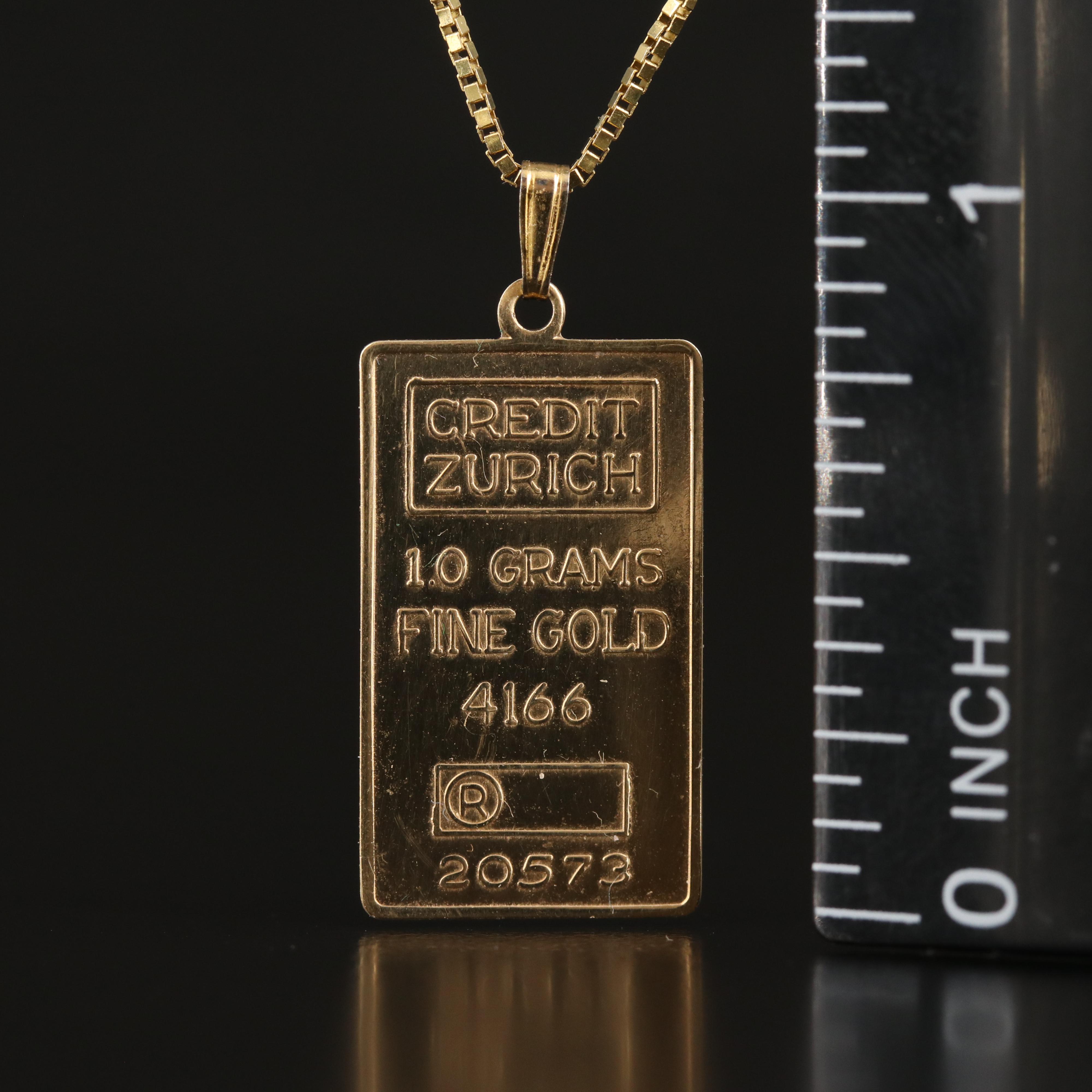 10K 1.00 Gram Credit Zurich Pendant on Italian 14K Chain Necklace