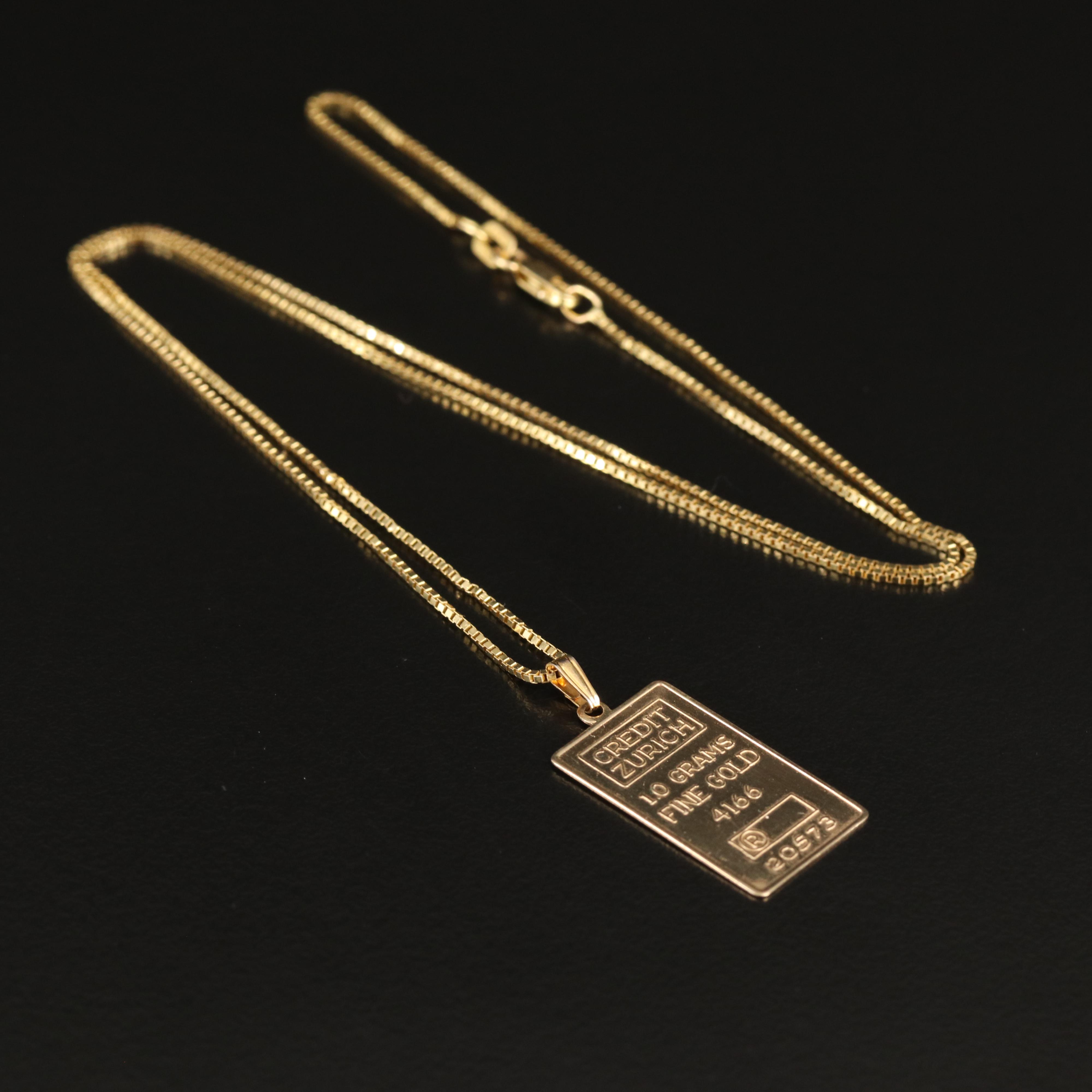 10K 1.00 Gram Credit Zurich Pendant on Italian 14K Chain Necklace