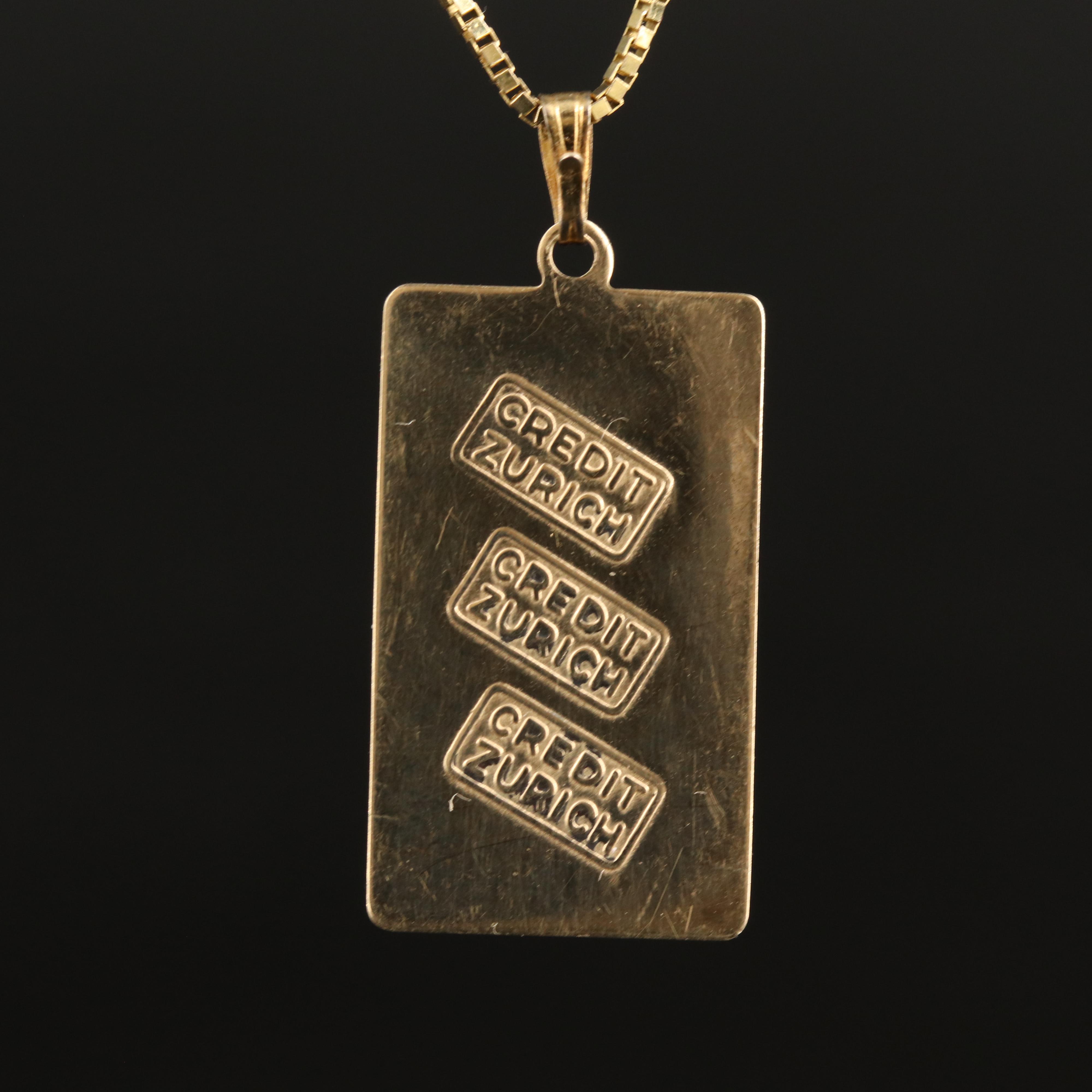 10K 1.00 Gram Credit Zurich Pendant on Italian 14K Chain Necklace