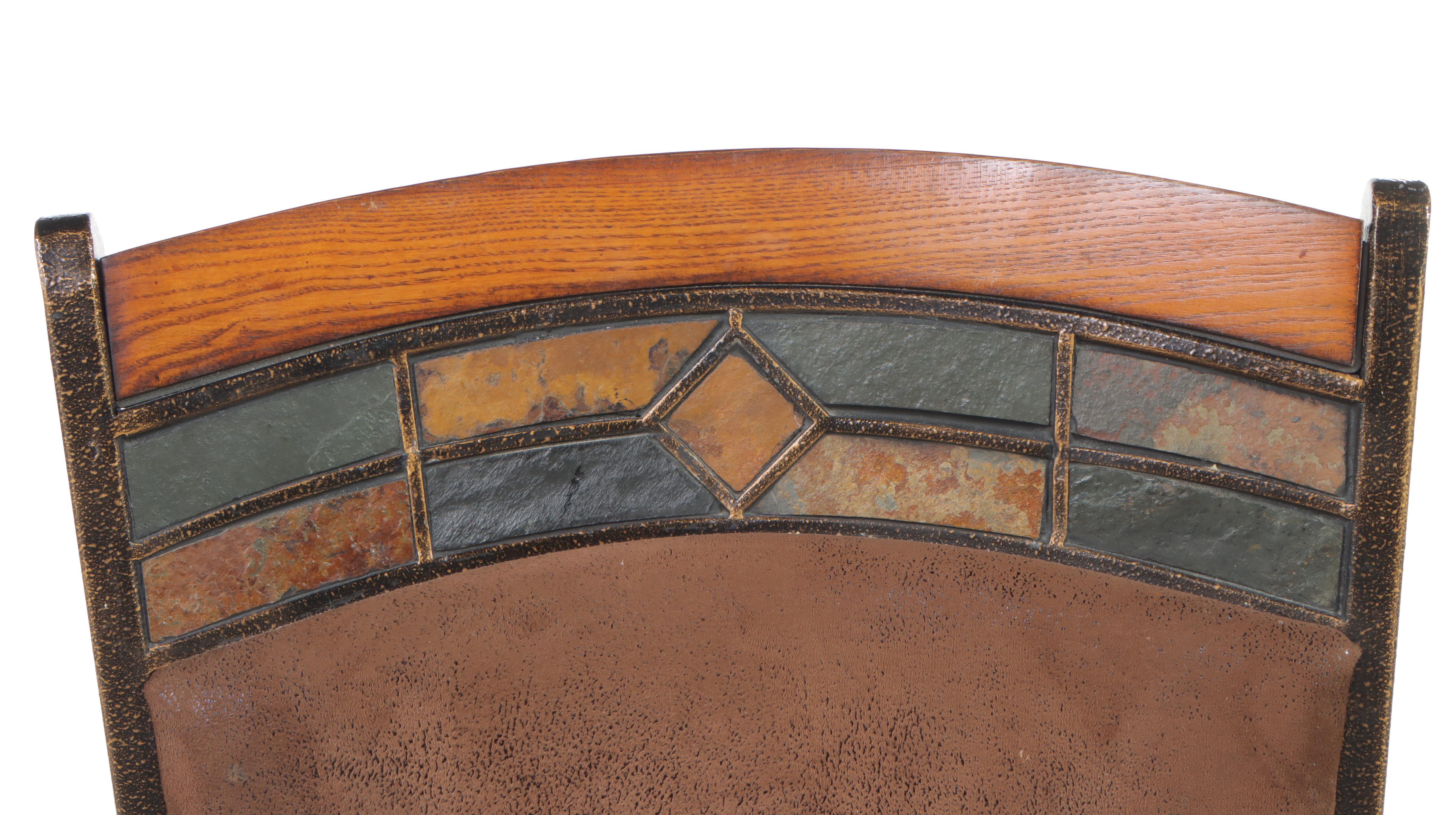 Pair of Chromcraft "Capetown" Oak, Metal, and Slate Swivel-Tilit Dining Chairs