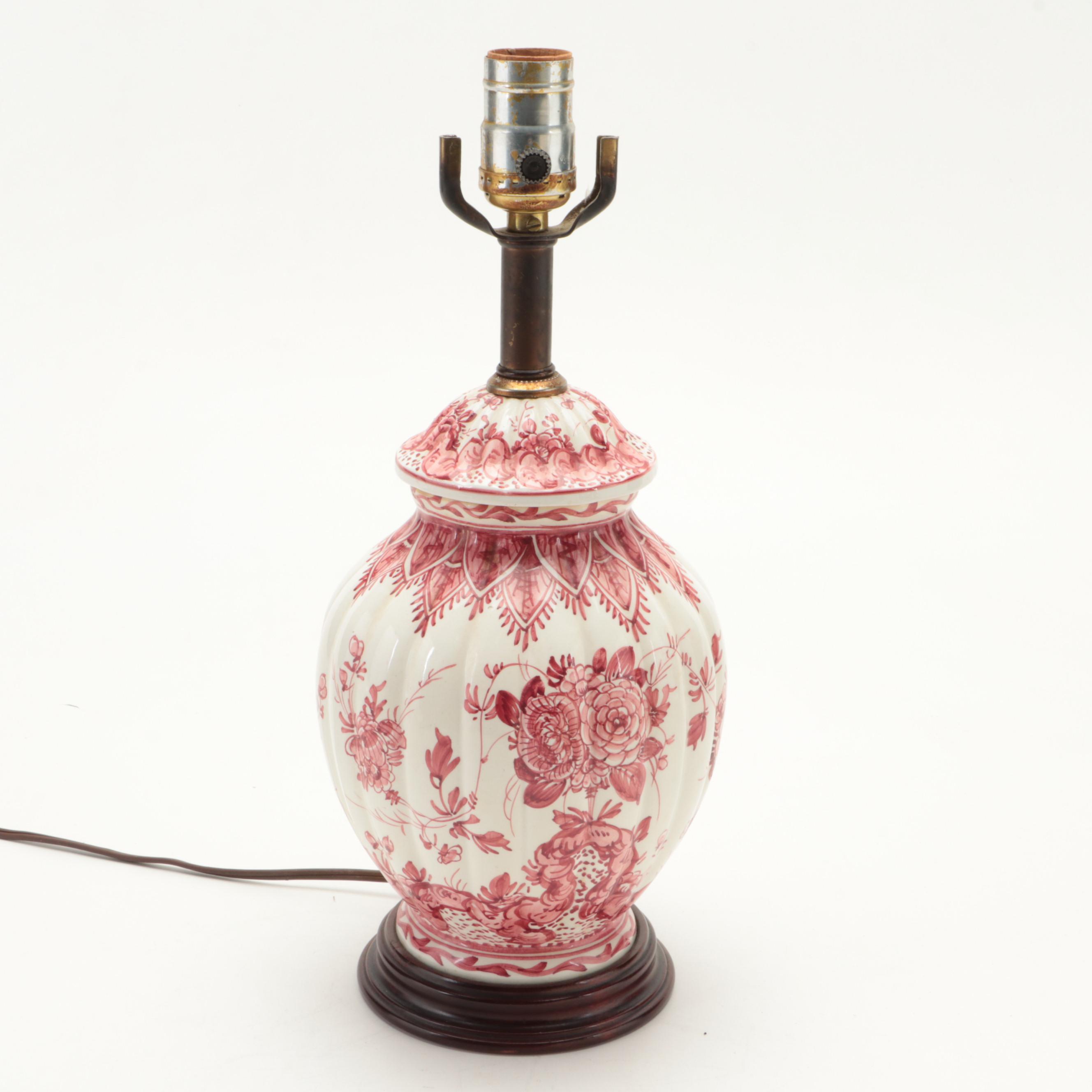 Red and White Floral Ceramic Table Lamp