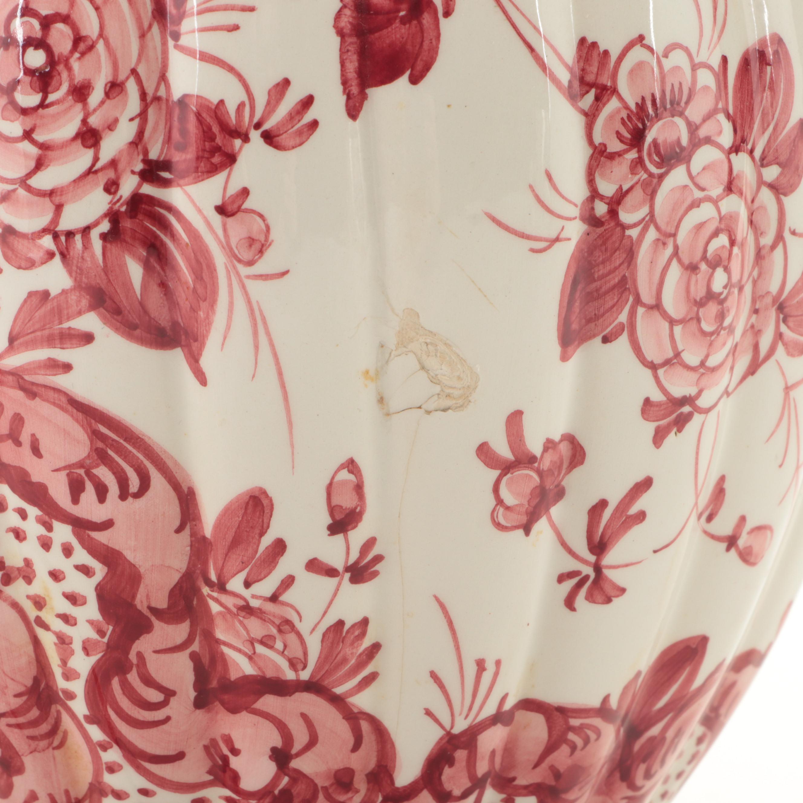 Red and White Floral Ceramic Table Lamp