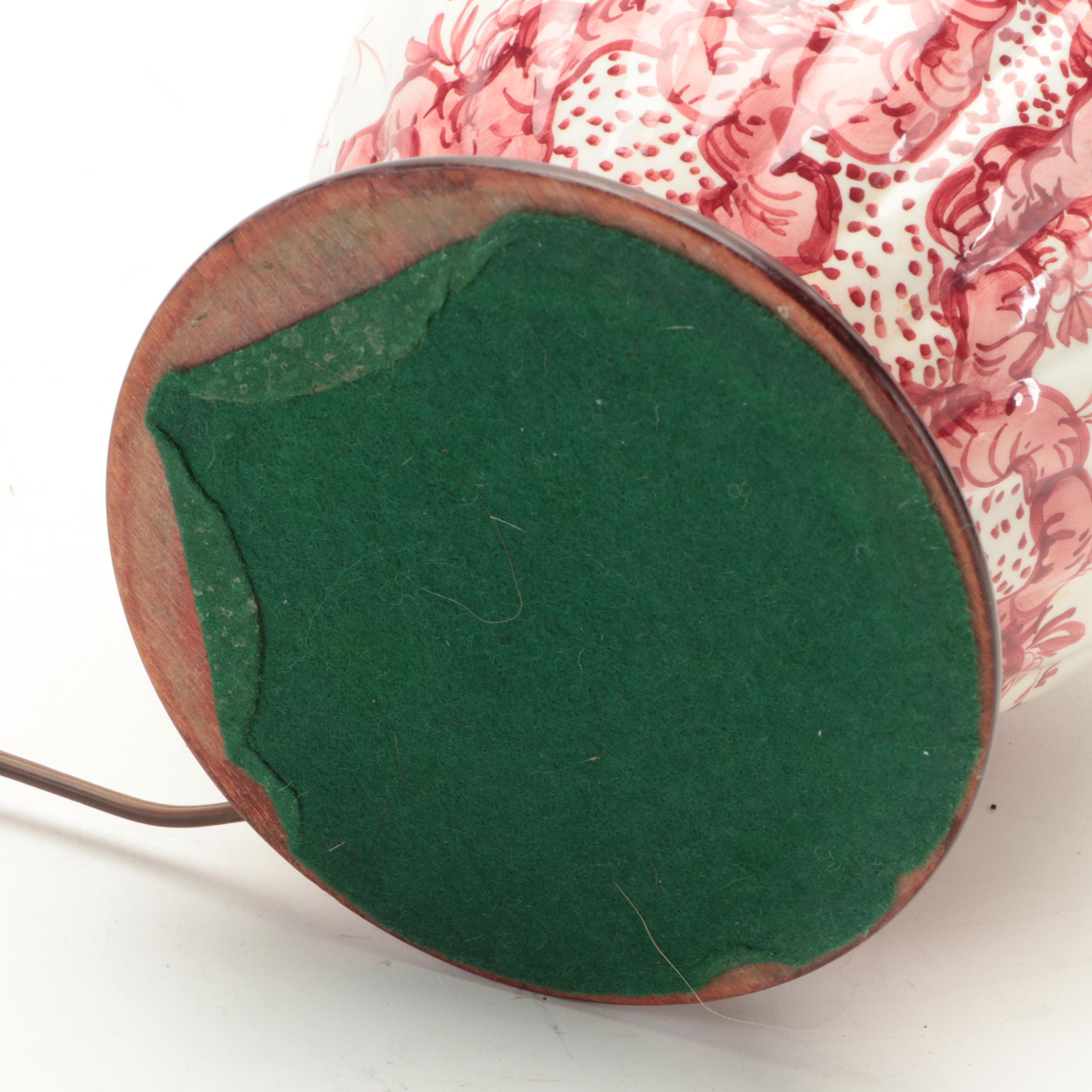 Red and White Floral Ceramic Table Lamp