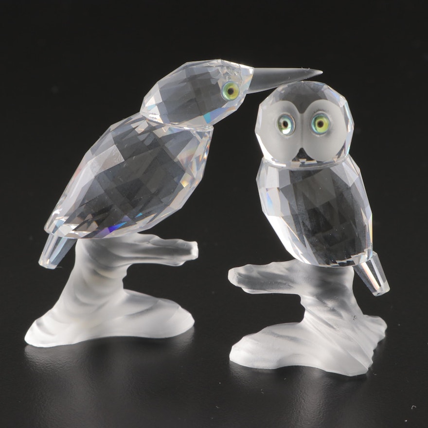 ITMGI16202 Swarovski Crystal Kingfisher and Owl Bird Figurines