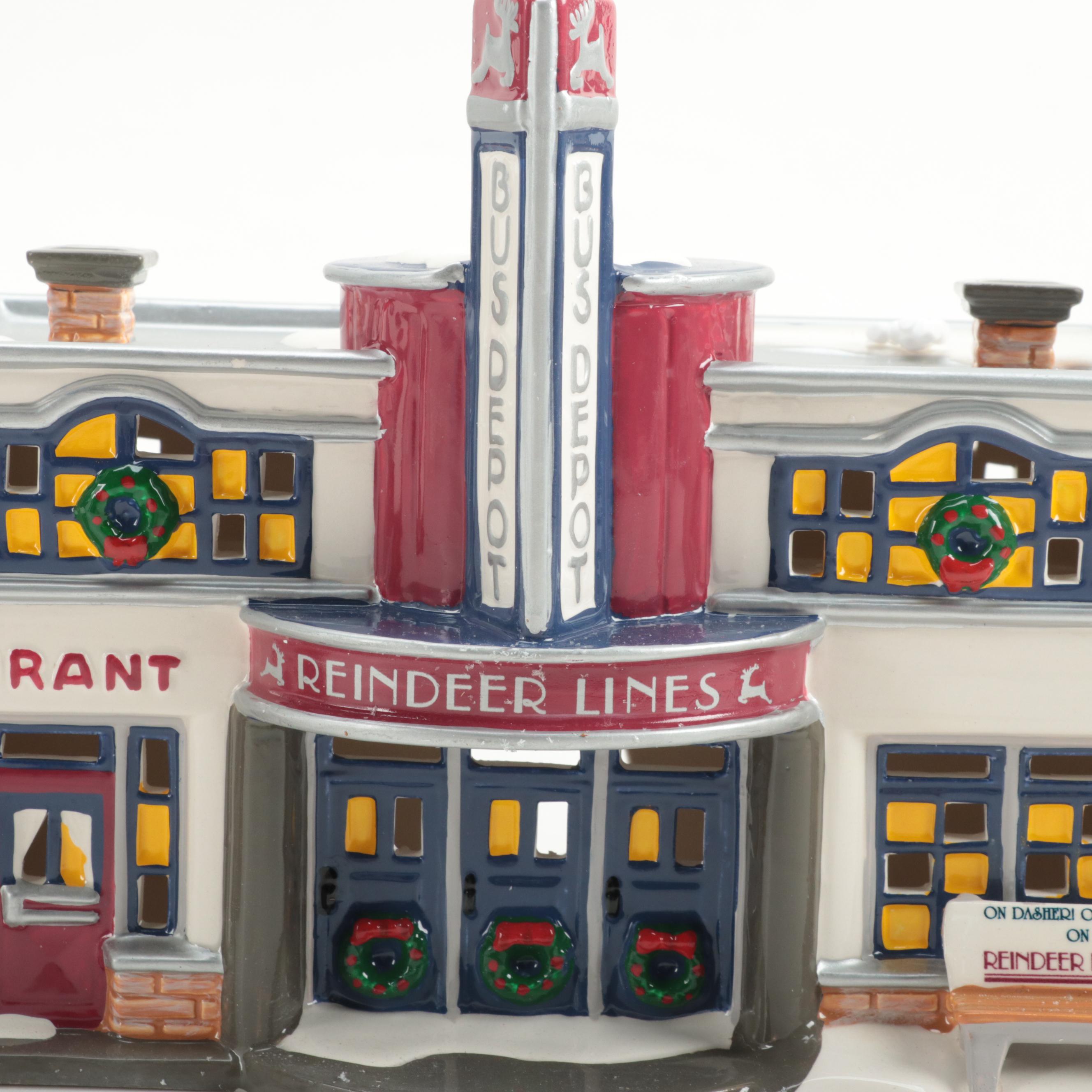 Department 56 "Hunting Lodge" with Other Snow Village Illuminated Houses