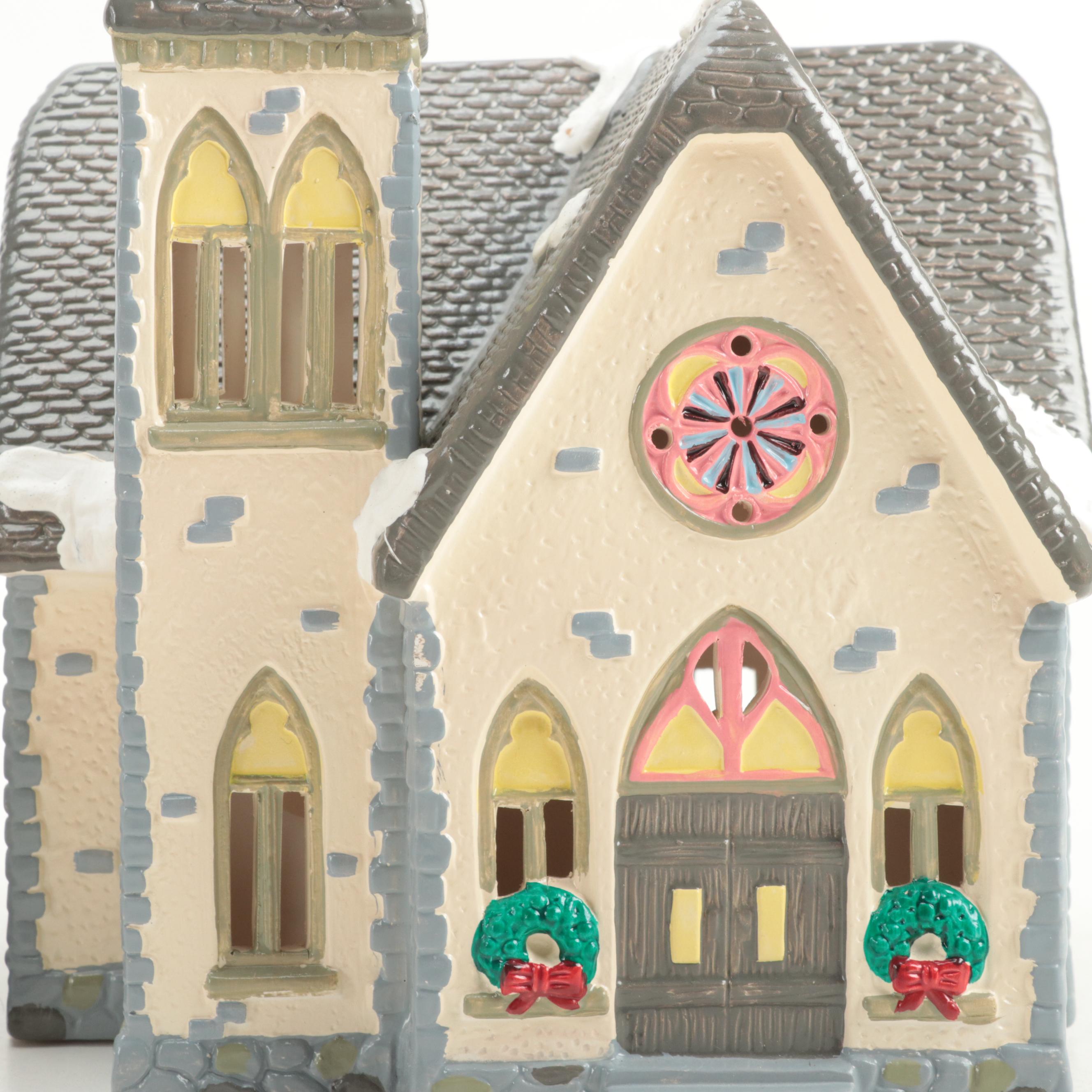 Department 56 "Hunting Lodge" with Other Snow Village Illuminated Houses