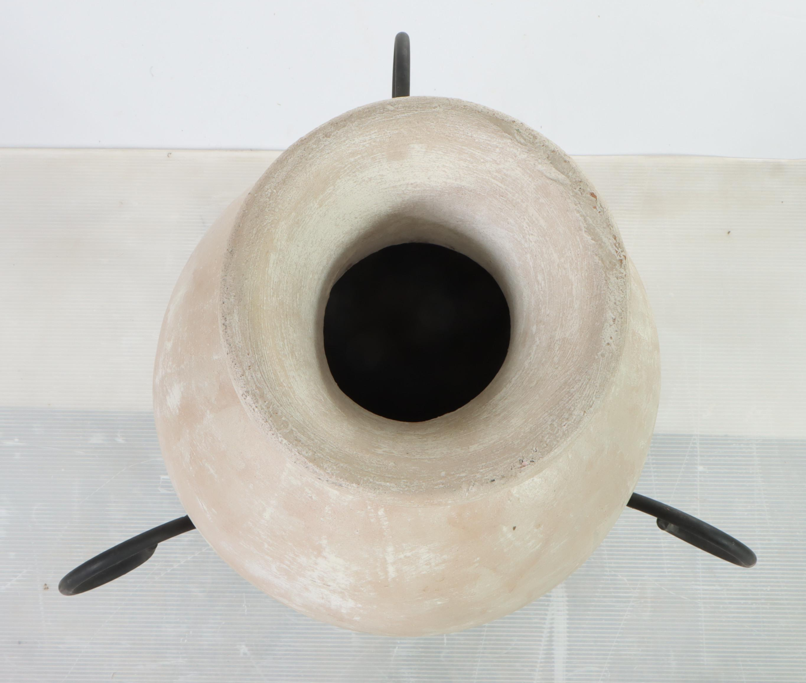 Glazed Terracotta Urn on Iron Stand