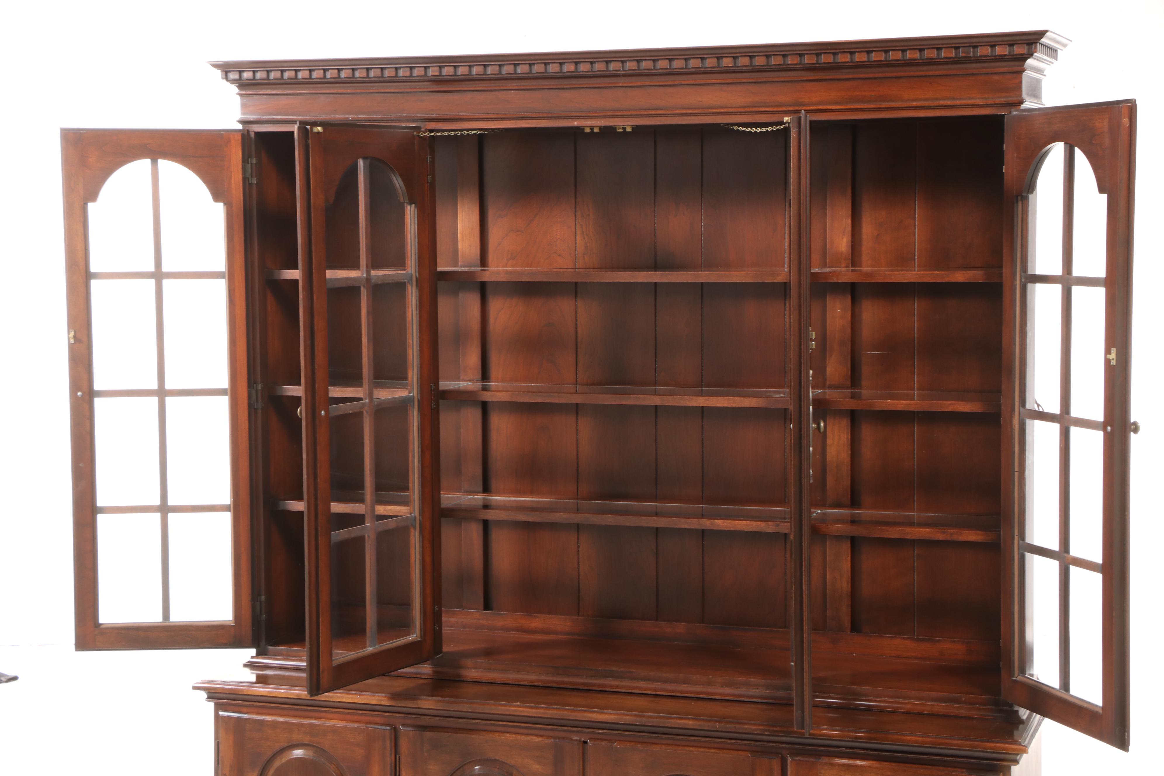 Federal Style Walnut-Finished Cherrywood Two-Piece China Cabinet