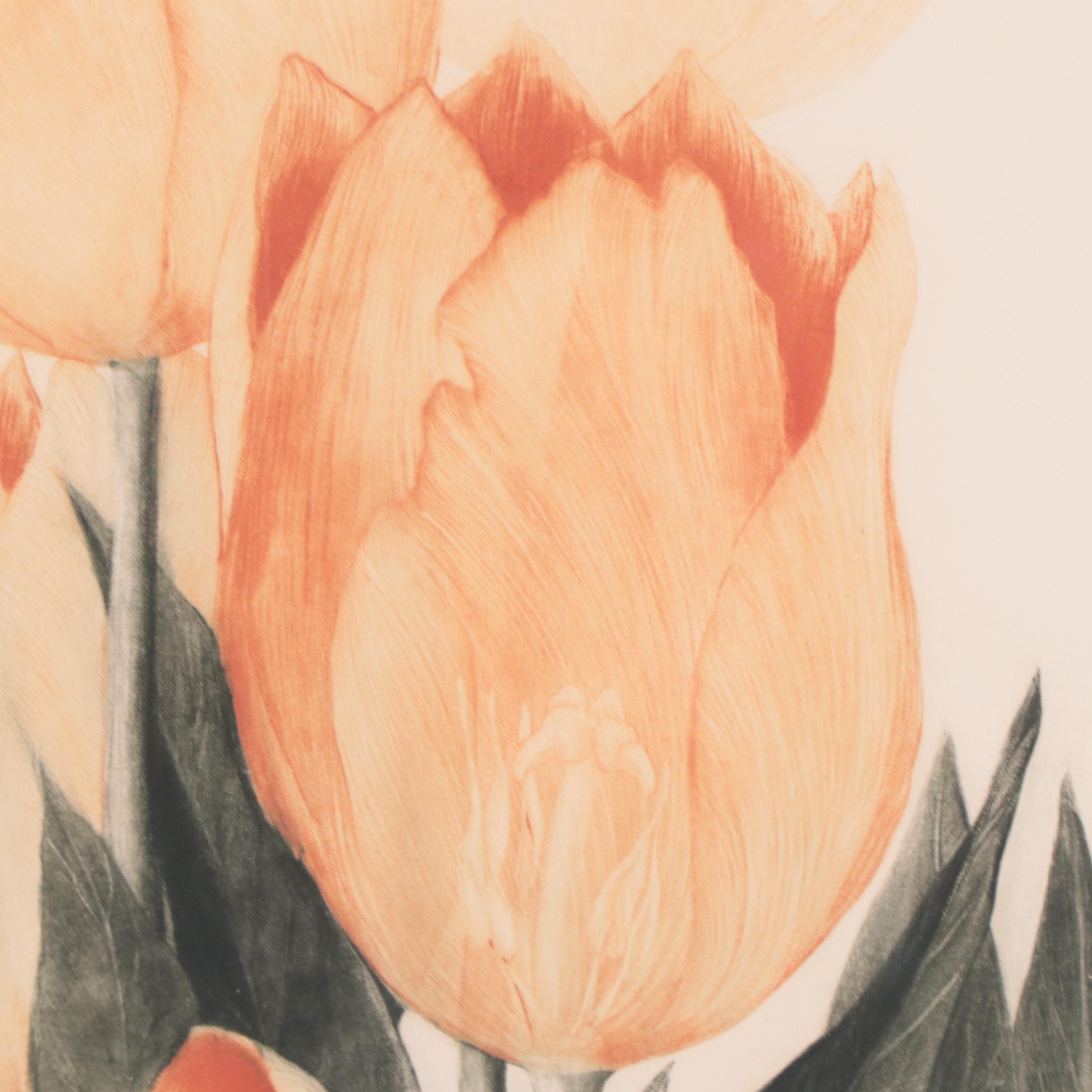G.H. Rothe Mezzotint Etching "Tulips"
