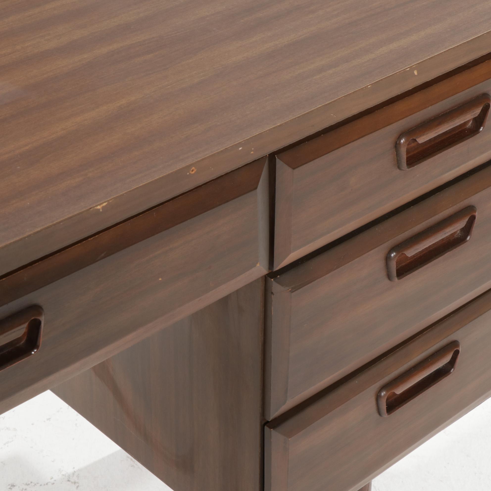 Mid Century Modern Style Walnut-Stained and Laminate Top Desk