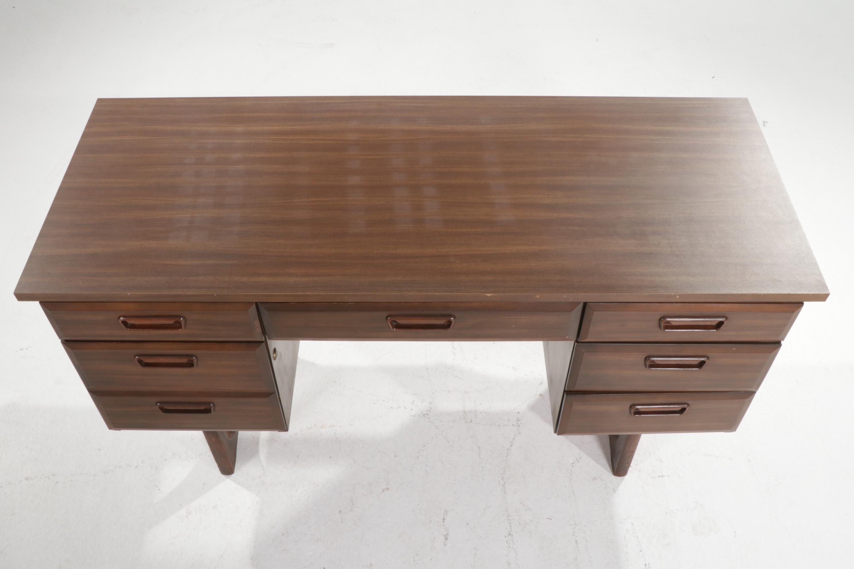 Mid Century Modern Style Walnut-Stained and Laminate Top Desk