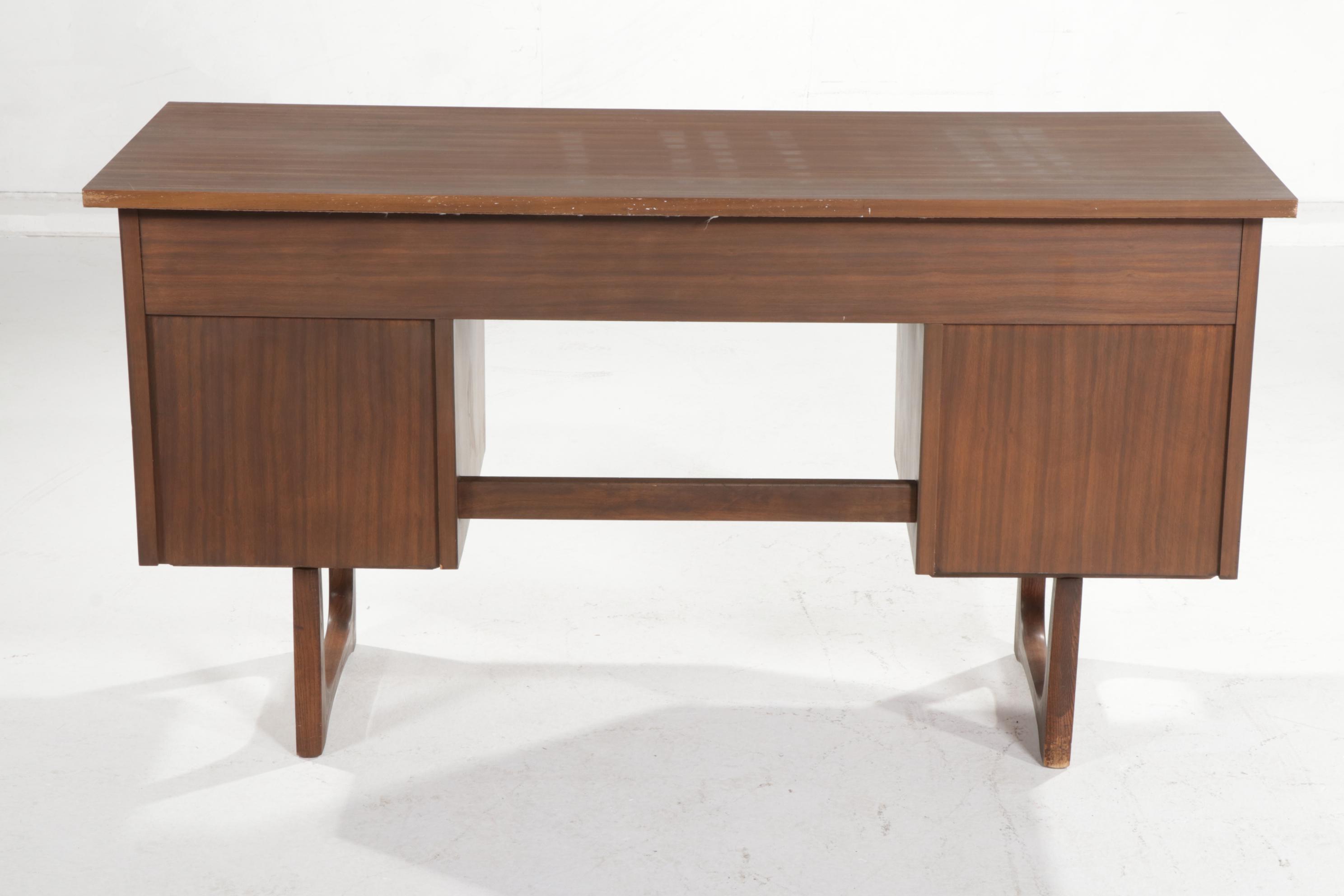Mid Century Modern Style Walnut-Stained and Laminate Top Desk