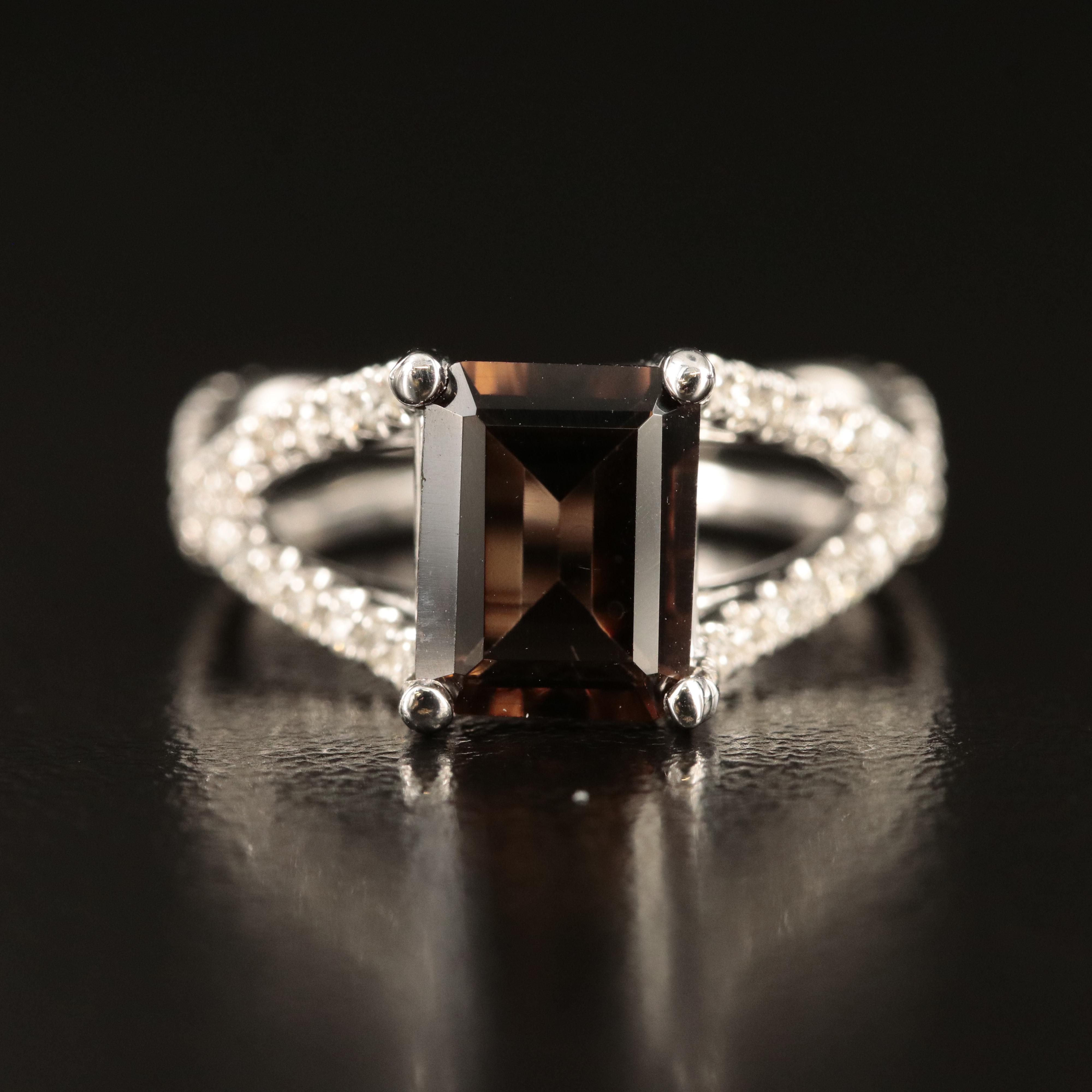 14K Smoky Quartz and Diamond Ring