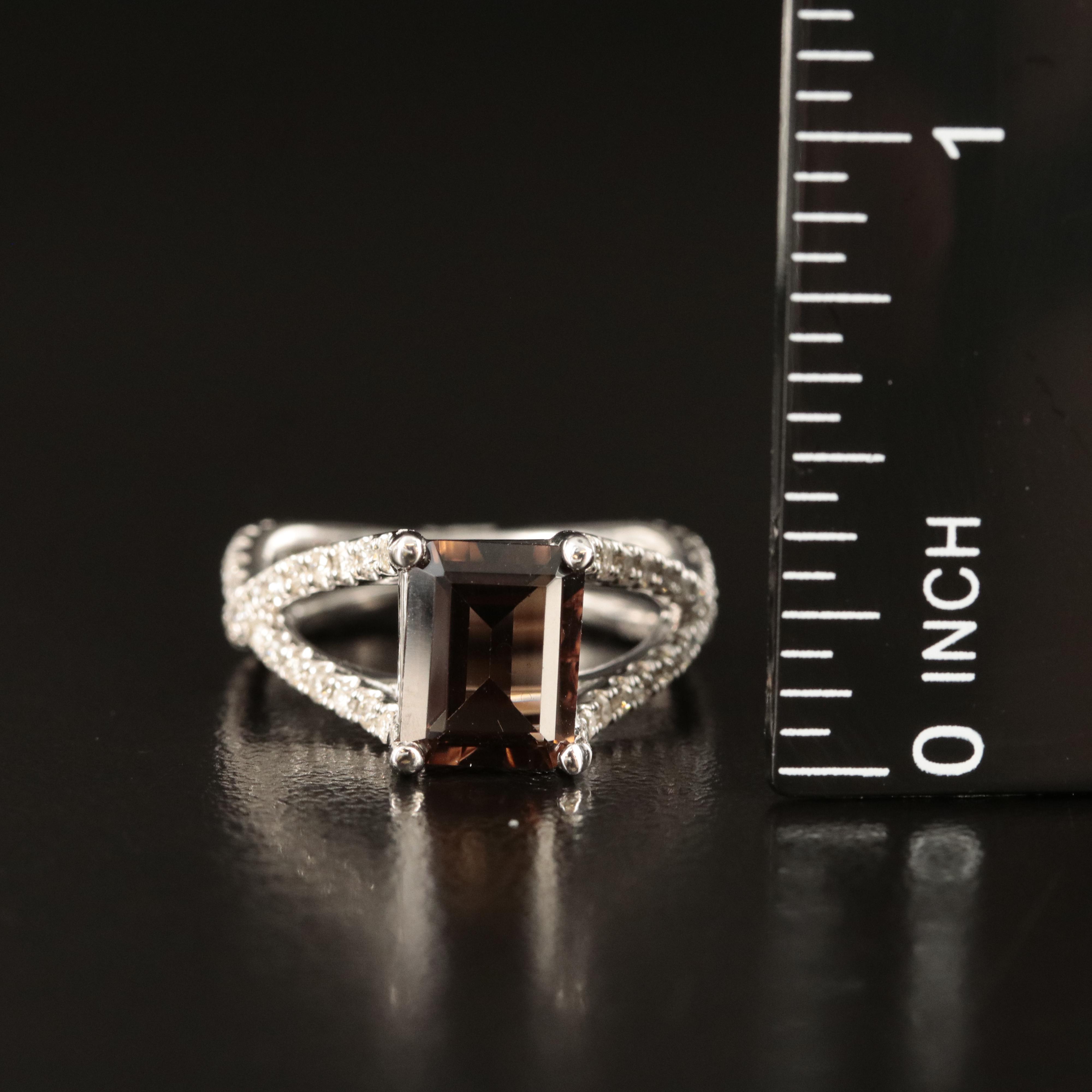 14K Smoky Quartz and Diamond Ring