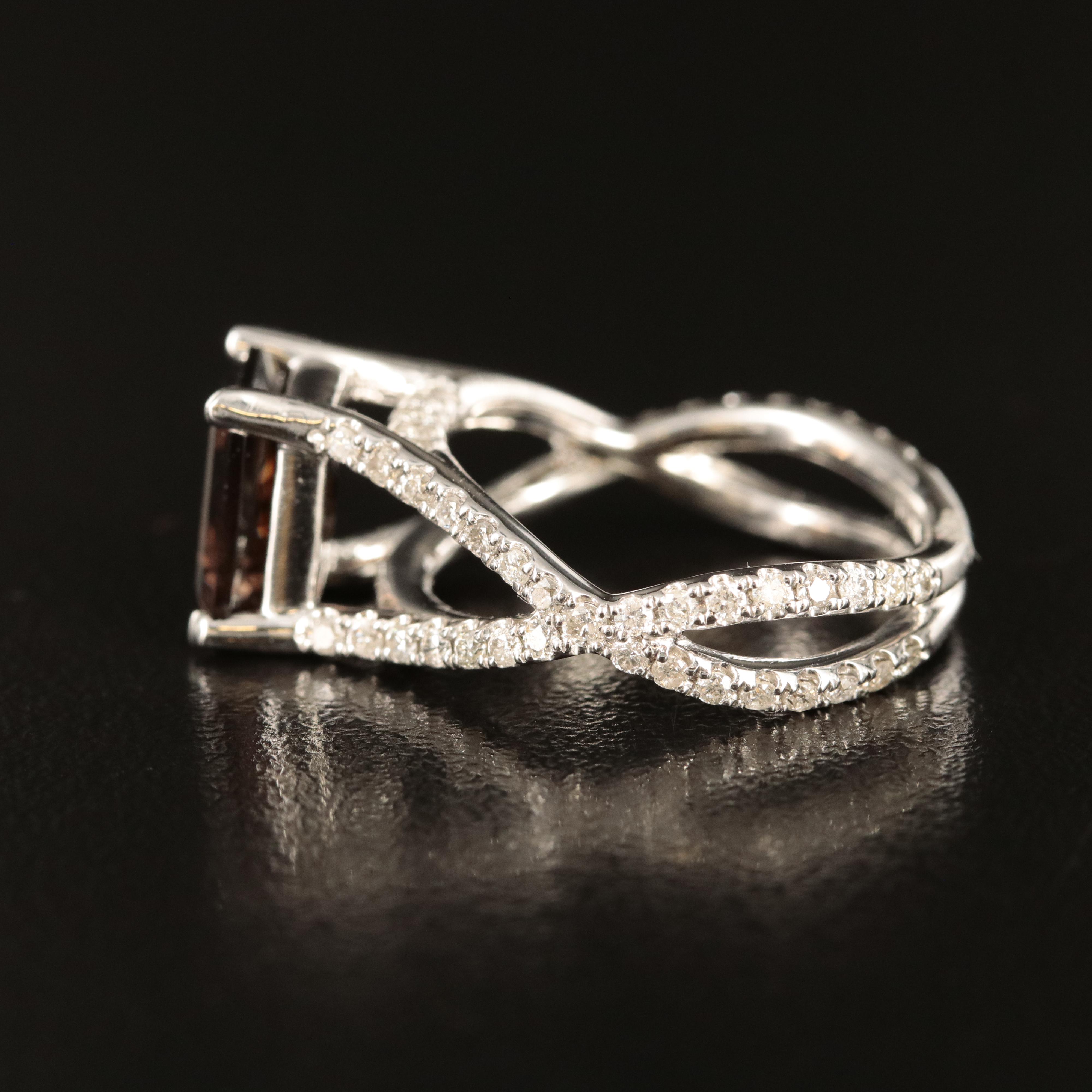 14K Smoky Quartz and Diamond Ring