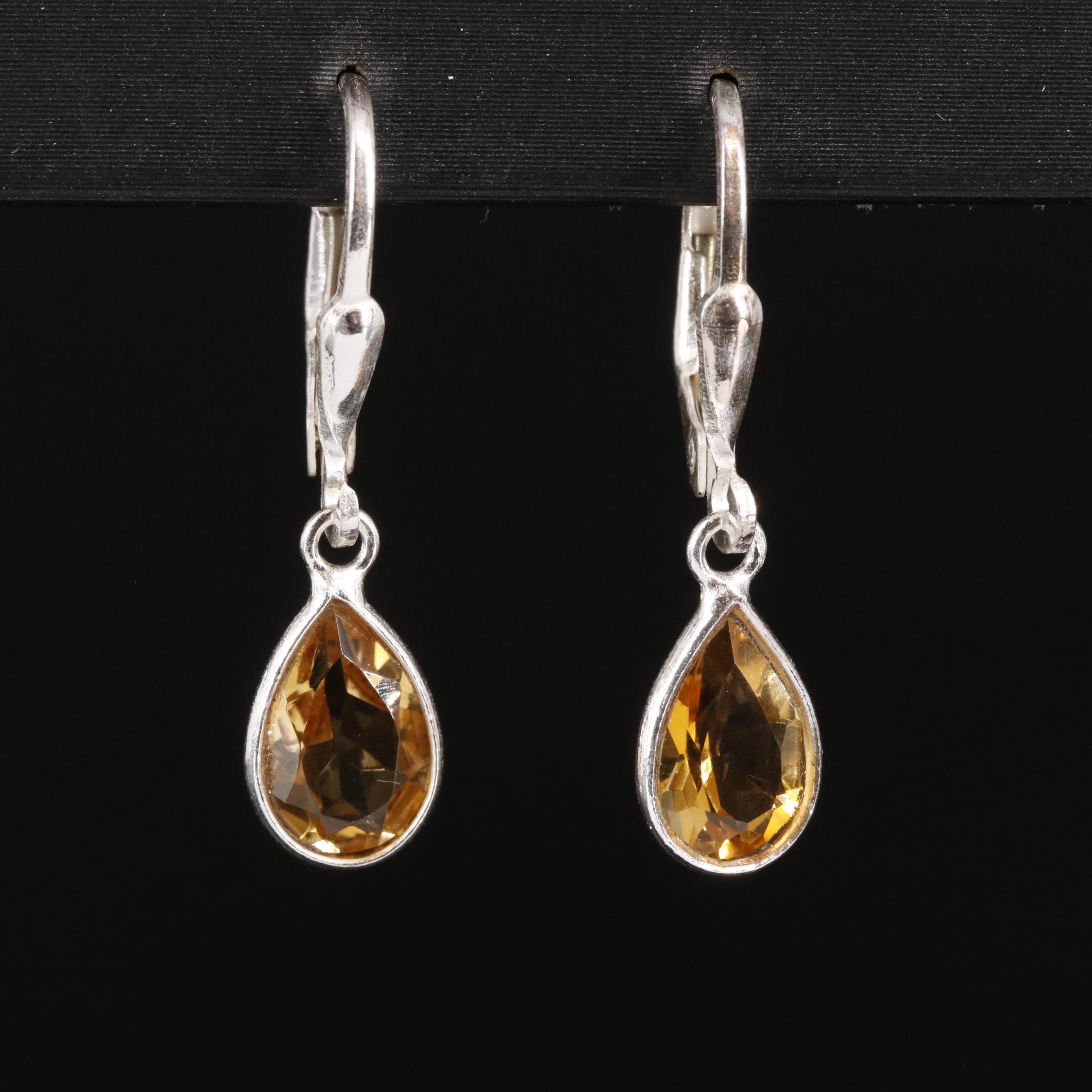 Sterling Citrine Dangle Earrings