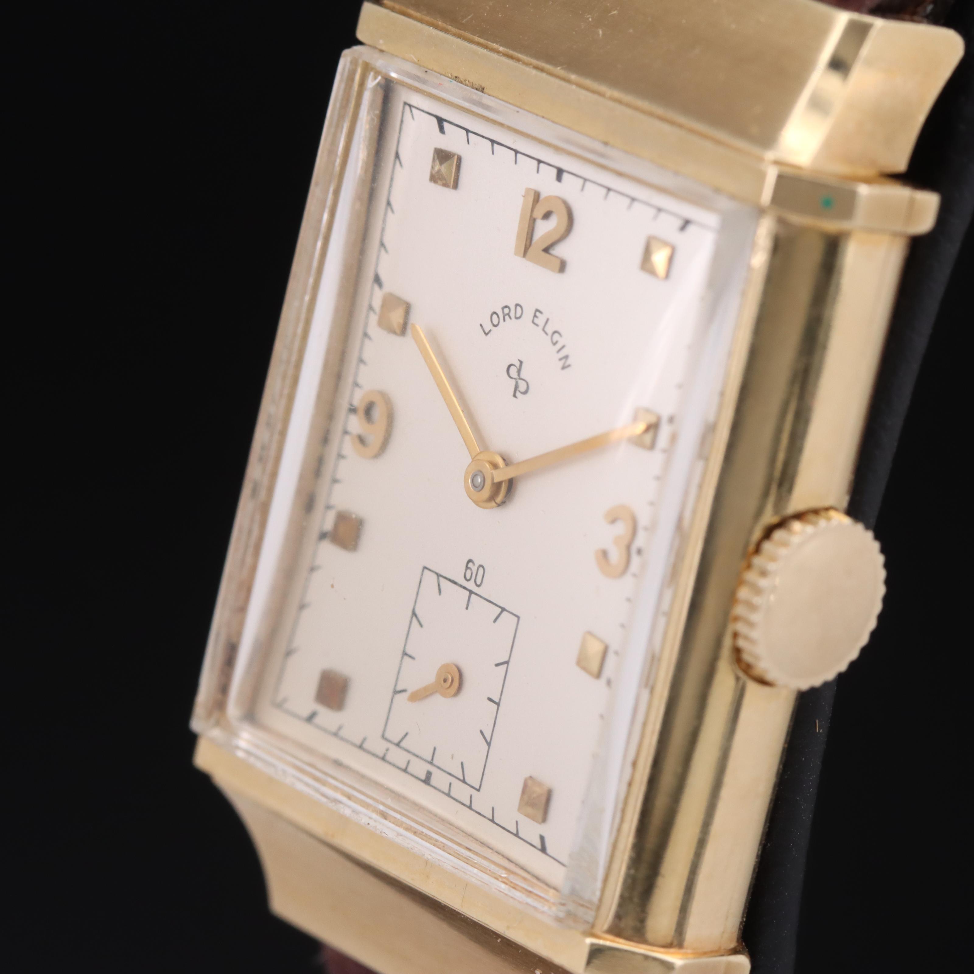 Vintage 14K Lord Elgin Hooded Lugs Watch